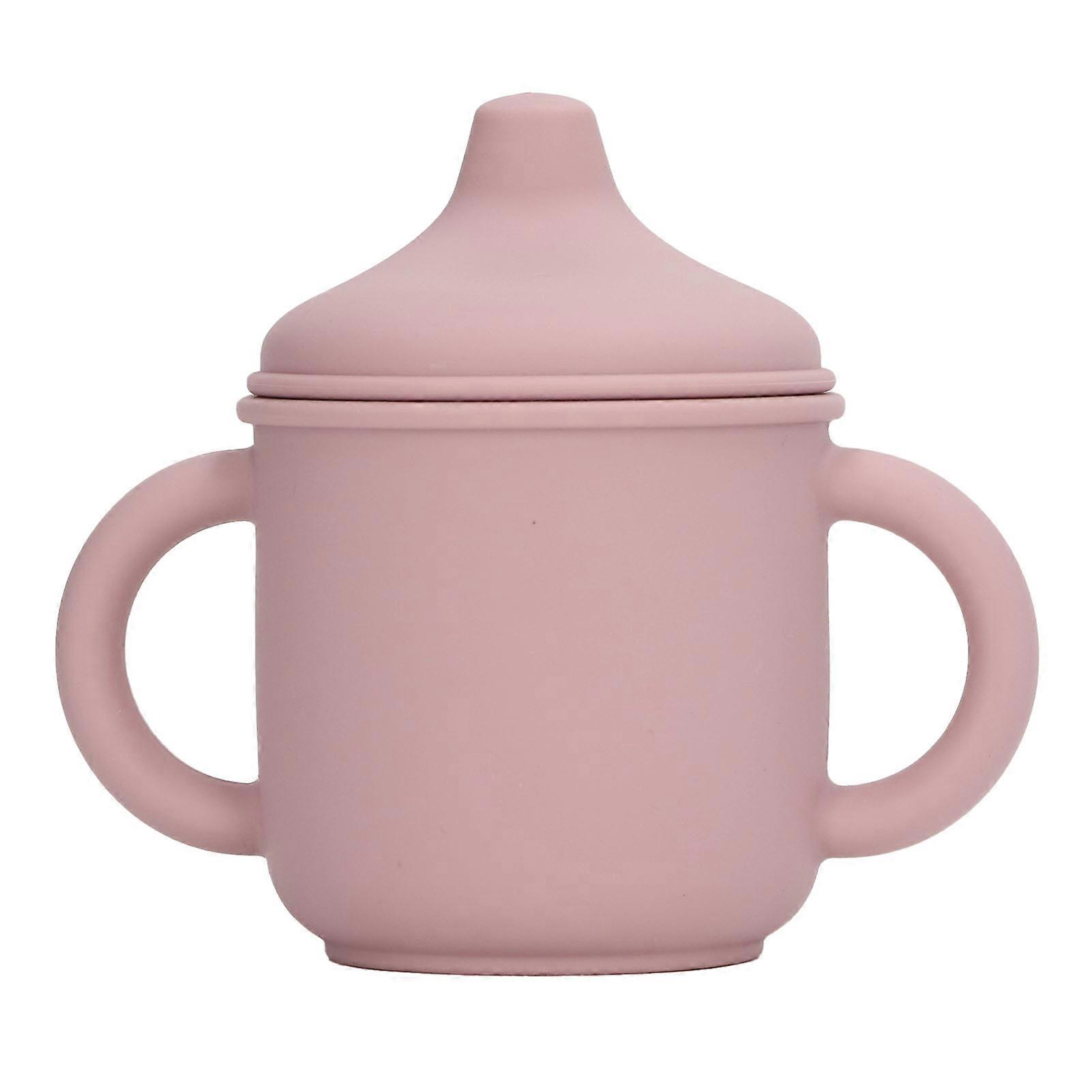Silicone Spill Proof Cup Dishwasher and Microwave Safe Training Cup with Handles and Spout Lid for Toddlers and Babies Pink