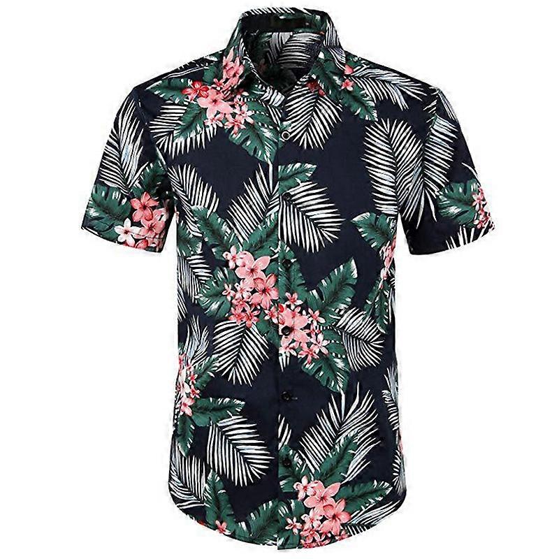 Men Hawaiian Shirts Beach Hawaii Top SummerParty Floral Button Up Casual Short Sleeve Tee