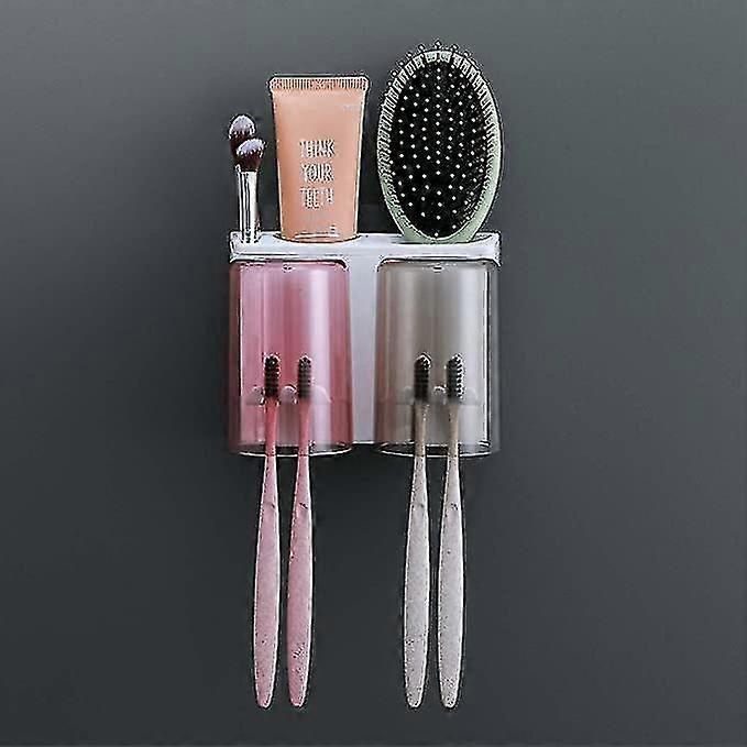 Toothbrush Holder Wall Mounted No Drill Space Saving, Tooth Brush Holder One More Adhesive Strip For Spare (with 2 Cups)