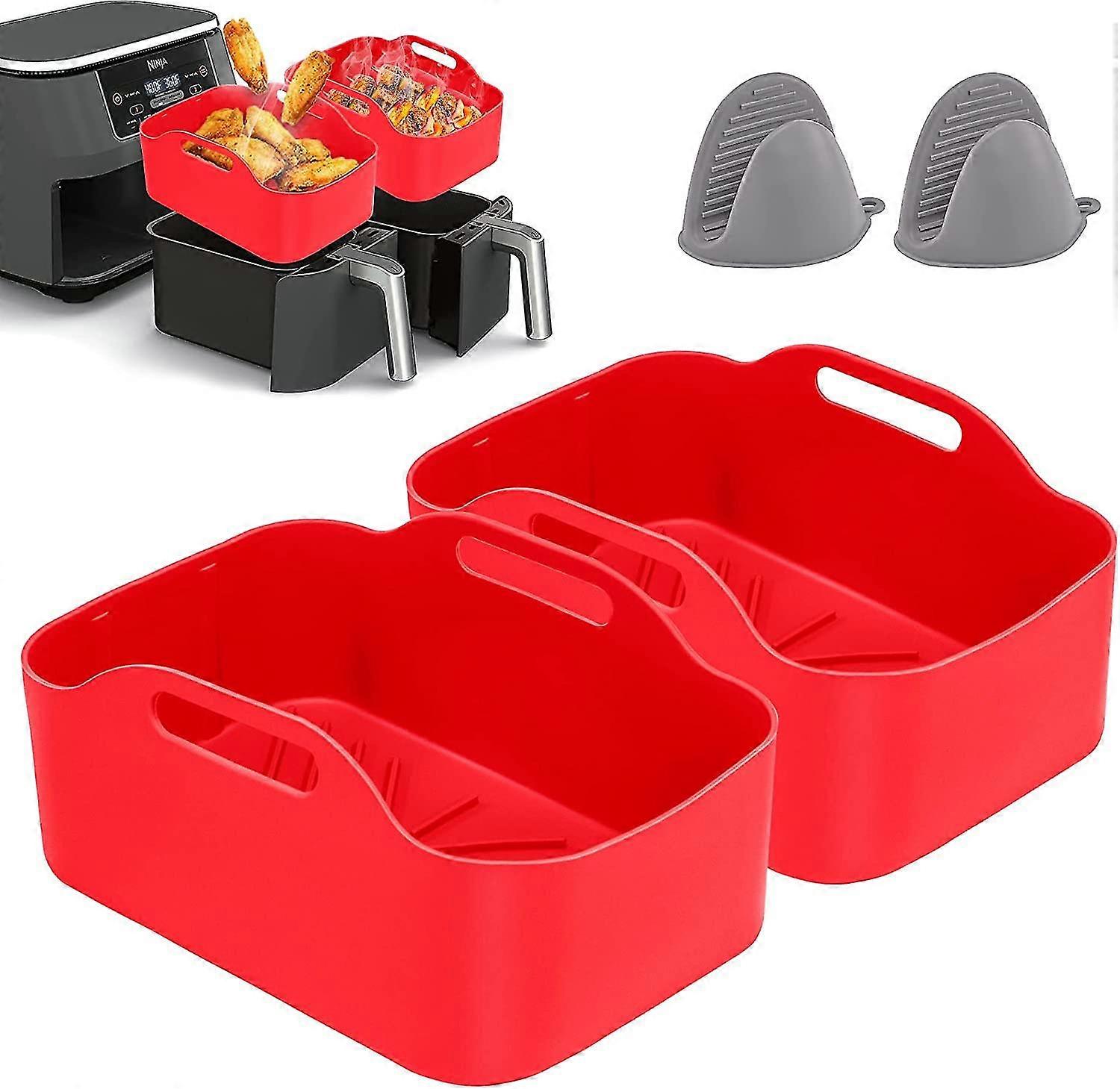 2pcs Silicone Pot Dual Air Fryer,silicone Liners,air Fryer Rack Accessories For Air Fryer,oven,and Microwave (red)