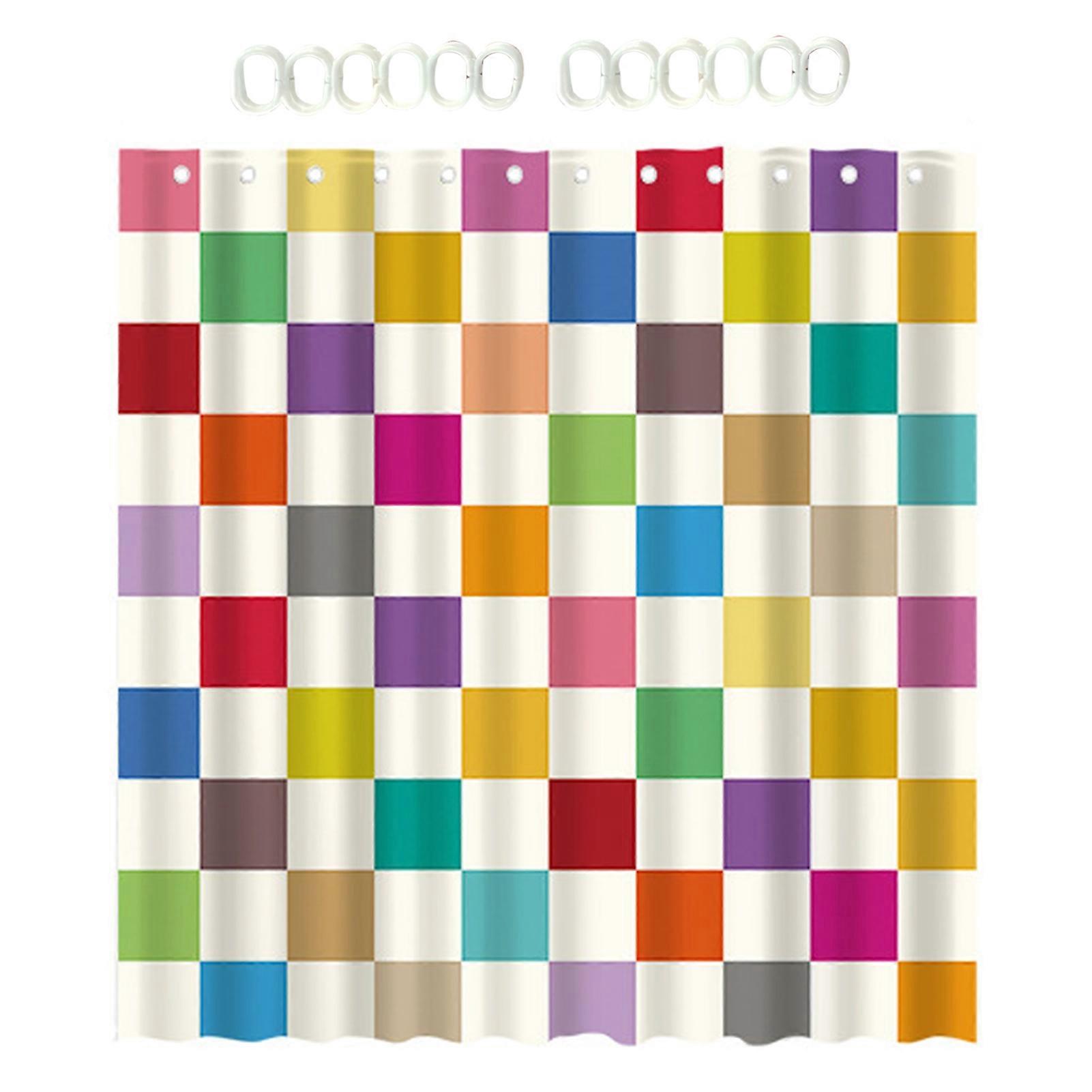 1 Set Shower Curtain with Multi Hooks Colorful Geometric Print Waterproof Prevents Moisture Escape Mold Resistant Bohemian Style Bathroom Floor Carpet