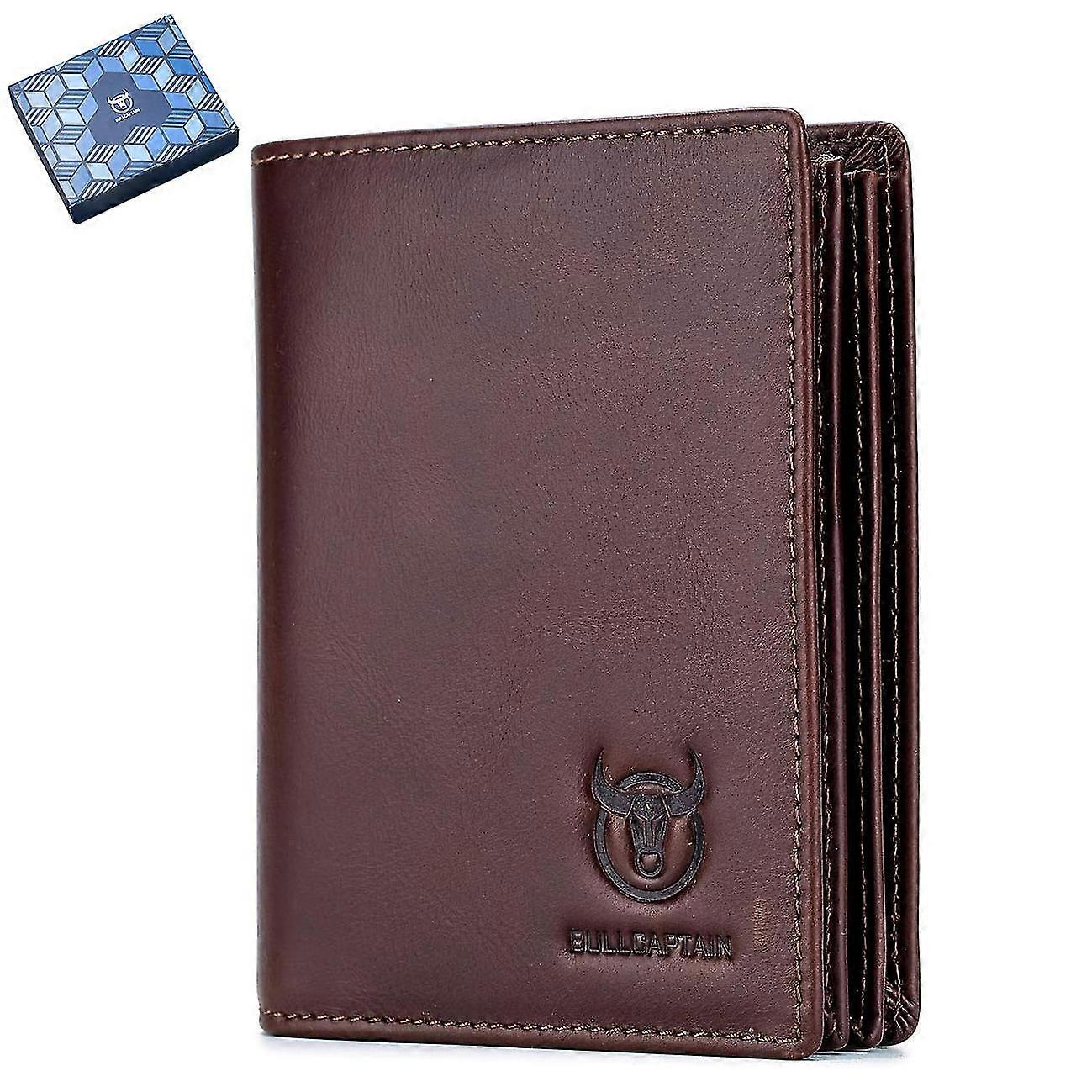 محافظ جلدية طبيعية للرجال ، مع علبة هدية ، حجب rfid ، محفظة ثنائية الطي ذات سعة كبيرة مع 2 جيوب نقدية ، نافذة صور / معرف ، هدية عيد الميلاد للرجال