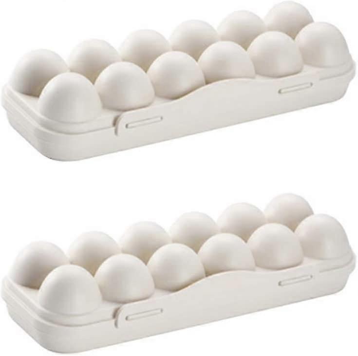 Set Of 2 Fridge Egg Racks - Plastic - For 12 Eggs - With Lid (khaki)