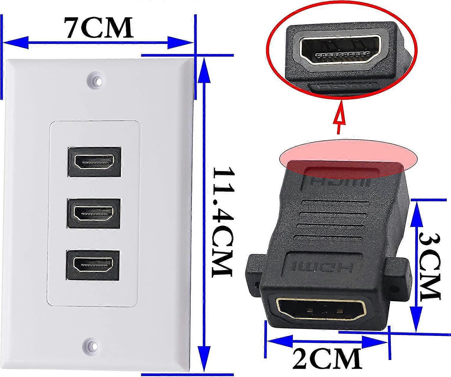 3 Port Hdmi 2.0 Wall Plate Component Hdmi Component Composite Audio Wall Mount Socket, Support 4k 60hz 1080p Perfect For Projector And Home Theater Wh