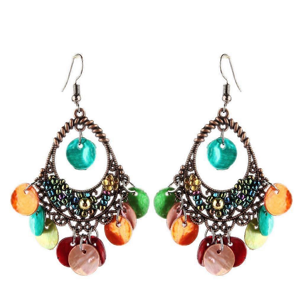 Braided Behomia Floral Shells Tassel Dangle Piercing Earrings Multi-color