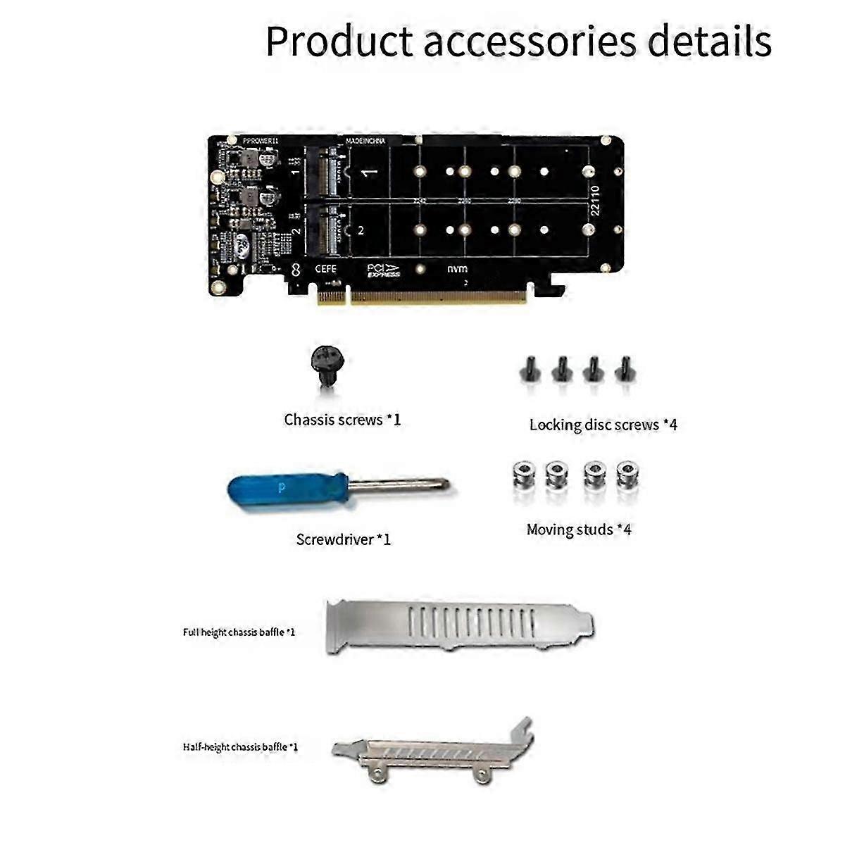 PCIeX16 to M.2 M-Key NVMEx4SSD 2U Server Array Expansion Adapter Splitter Multifunctional Portable