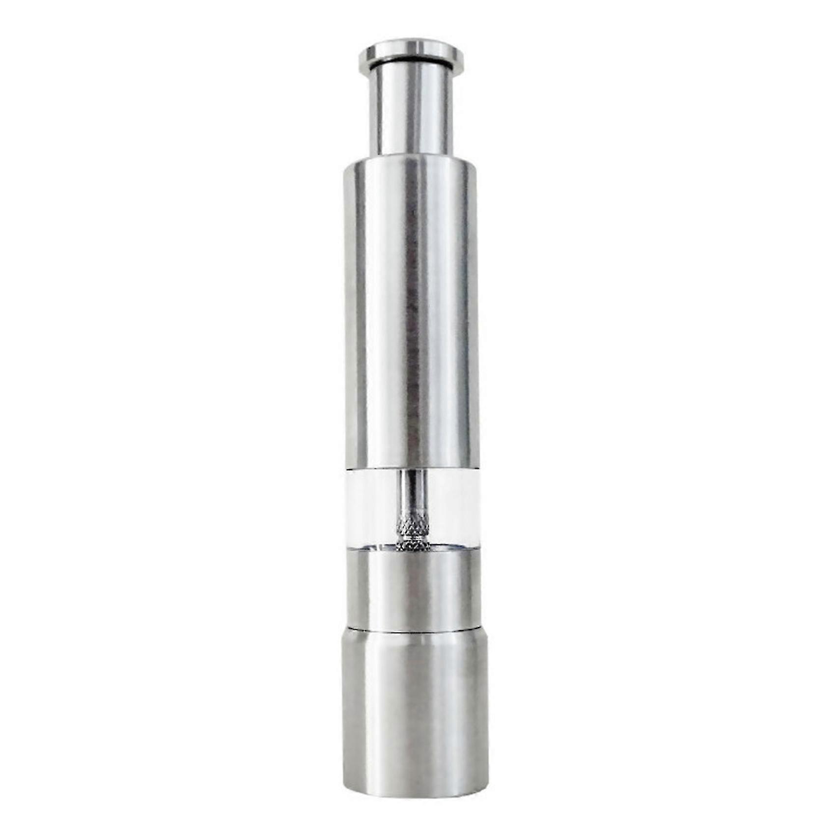 Salt and Pepper Grinder Stainless Steel Push Button Silver for Cooking Spice Thumb Push Pepper Mill