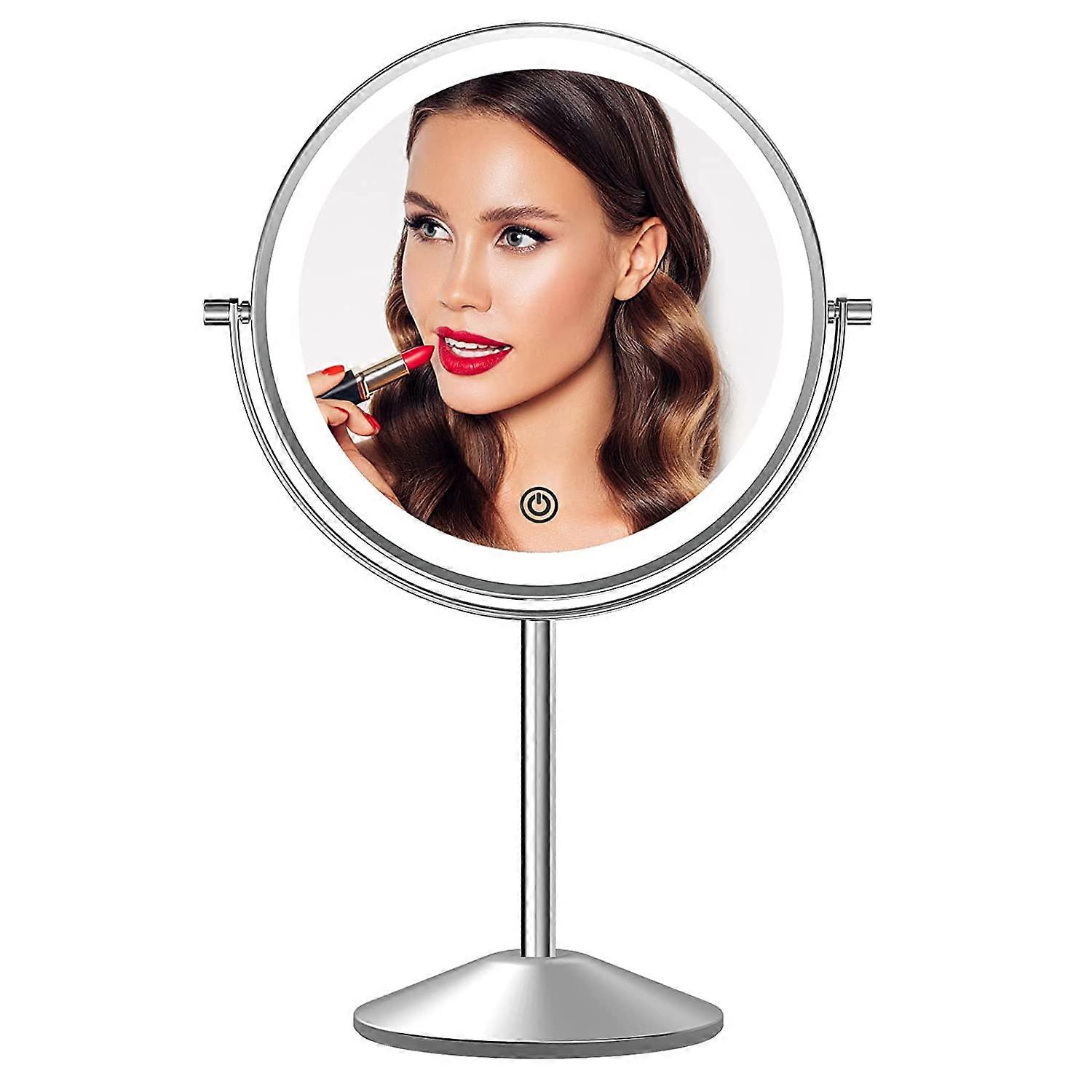 8インチ充電式照明付きメイクアップミラー、3色照明付き両面メイクアップバニティミラー、10倍拡大鏡、タッチセンサー調光、タブ