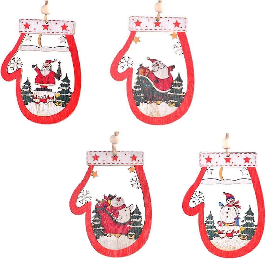 木製クリスマスオーナメント、クリスマス木製オーナメント、中空吊り下げ工芸品、透かし彫り、木彫りオーナメント、中空サンタペンダント4個入り)