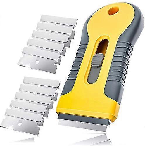 Yellow orange Set retractable plastic handle small glass spatula plus 10 blades hardware supplies tools