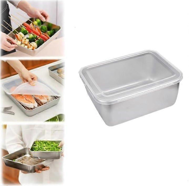 צלחת מרובעת נירוסטה עם מכסה, צלחת חיתוך מתכת מעובה באיכות מזון