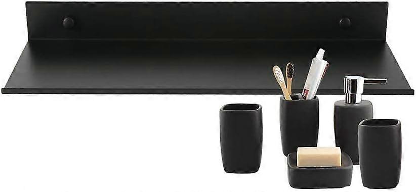 Bathroom Floating Wall Shelf Matte Aluminum Rectangular Shelf Ultra-Thin Heavy-Duty Wall Shelf Stylish Wall Mounted Storage Rack for Cosmetics Black (