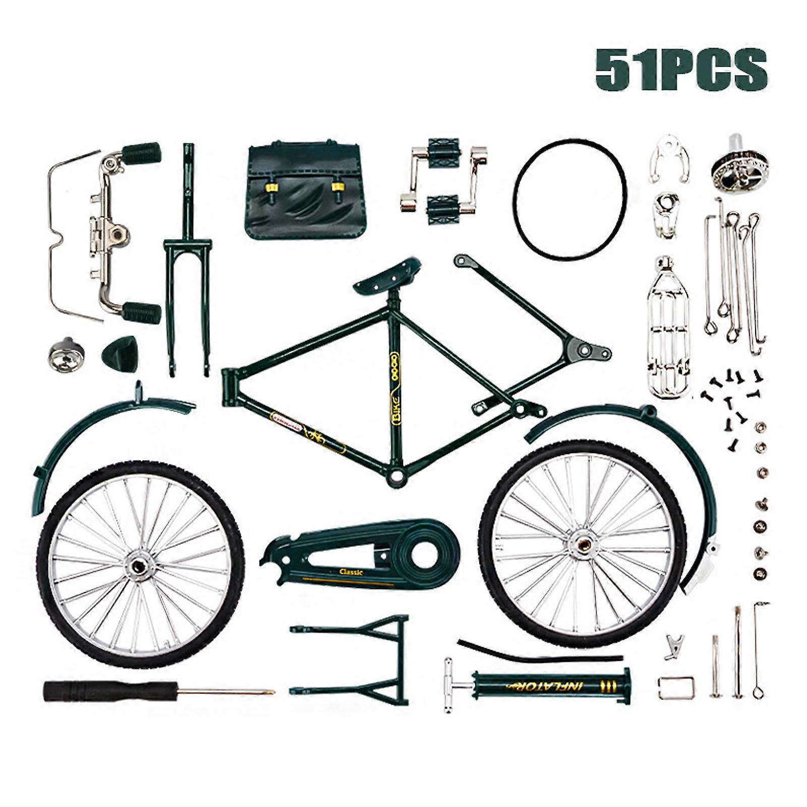 DIY Retro Bicycle Model Ornament for Kids, 1:10 Simulation Mini Bicycle Model Scale Kit with Inflator and Briefcase