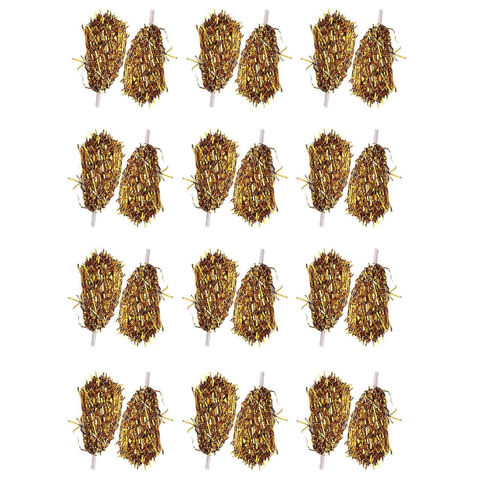 24Pcs Cheerleading Poms Metallic Foil Cheer Poms with Plastic Handle for Adults Kids Cheerleaders P