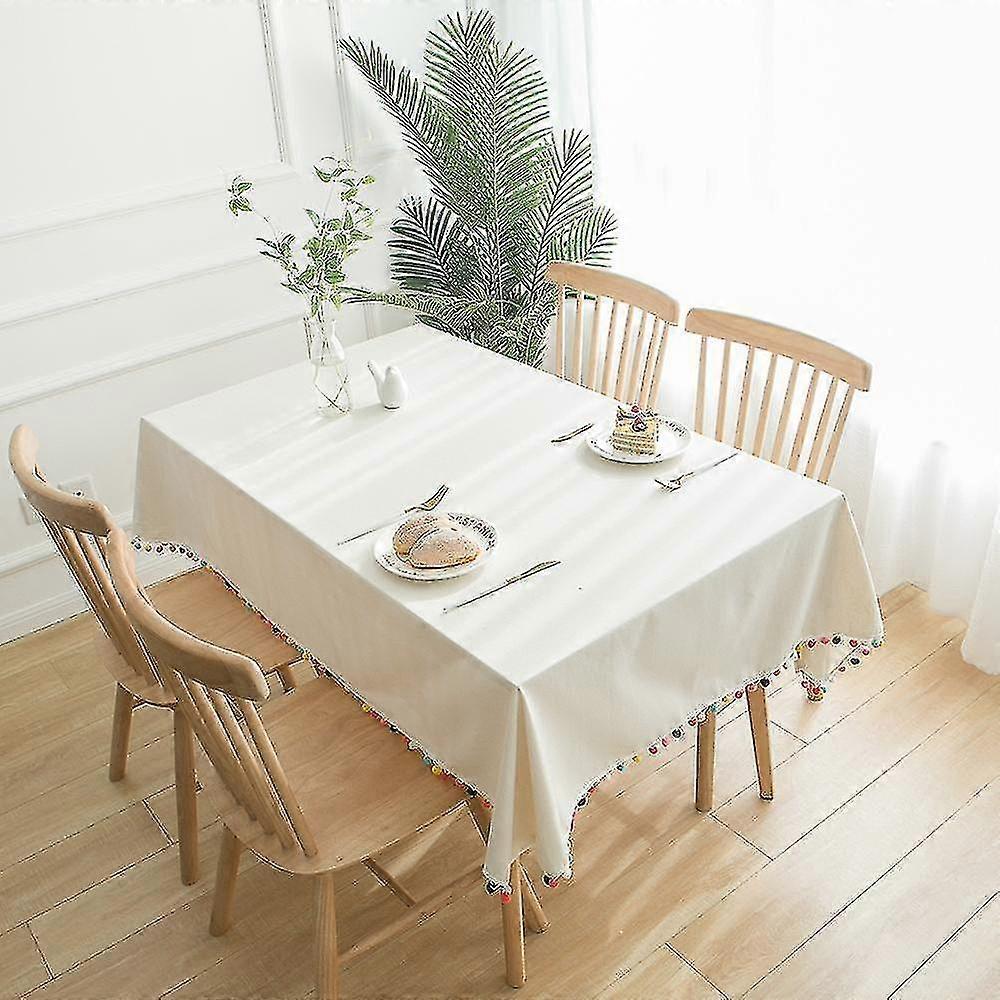 Color Wool Ball Cotton And Linen Tablecloth Weave Rectangular Kitchen Table Cover Coffee Table