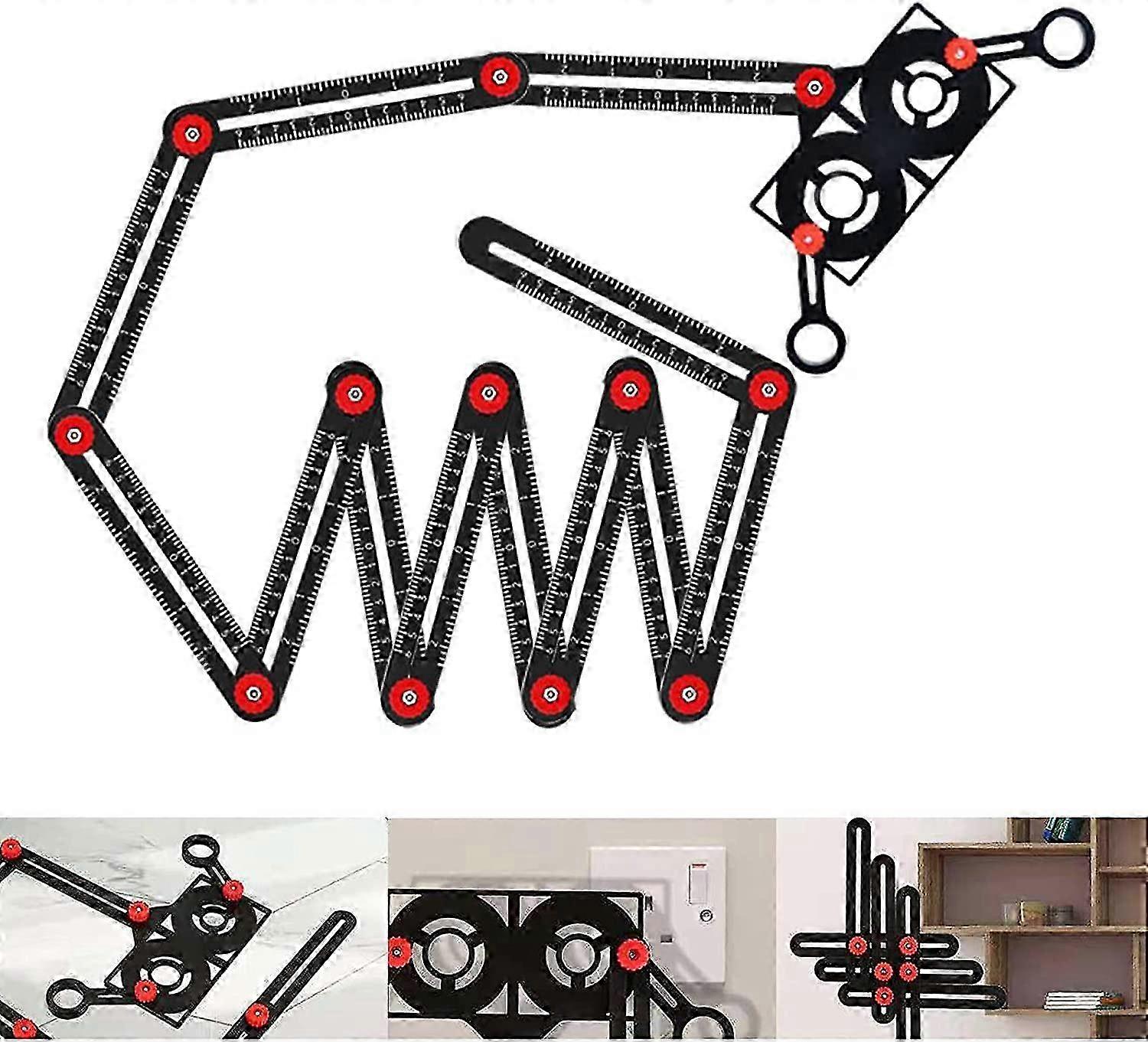 Multi-Angle Measuring Ruler, 12 Sides Accurate Aluminum Alloy Jig Layout Tool with Punch, Drilling Tool for Builders