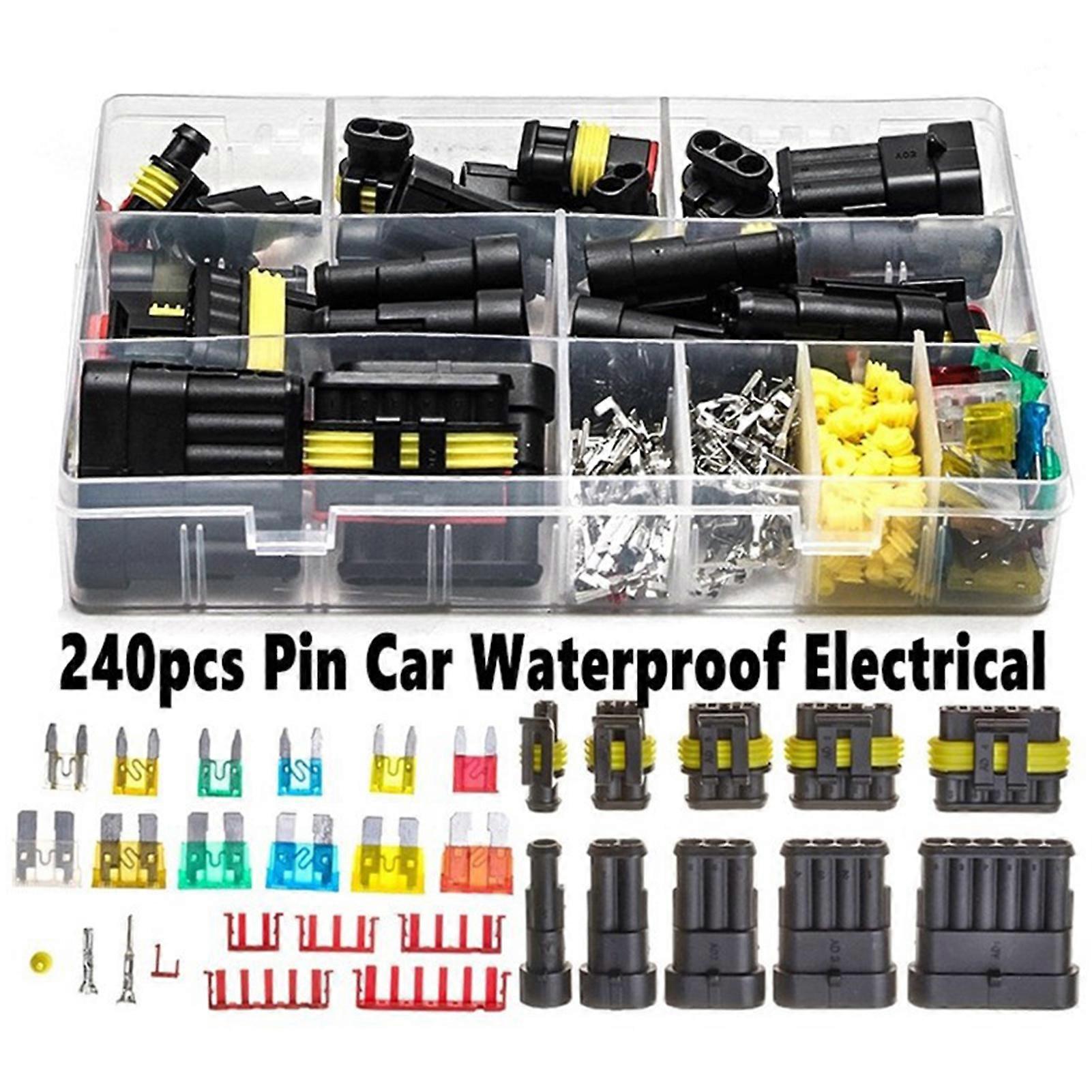 240Pcs Motorcycle Auto Electrical Wire Connectors Terminals Blade Fuse Plug Kit