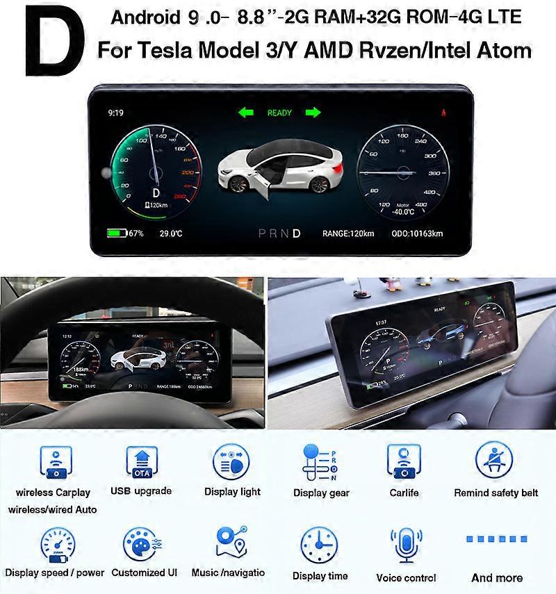 8.8'' 10.25'' Console Digital Instrument Panel Multimedia For Tesla Model 3 Y Linux Android12.0 8Core 4G LTE dashboard touch