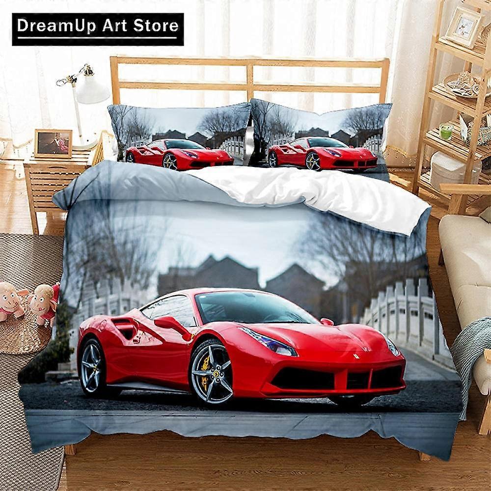 A3144 ملاءات سرير طقم غطاء لحاف سيارة سباق رياضي طقم سرير طقم سرير غطاء لحاف للأولاد مجموعة مفروشات من 3 قطع (1 غطاء لحاف + 2 ص
