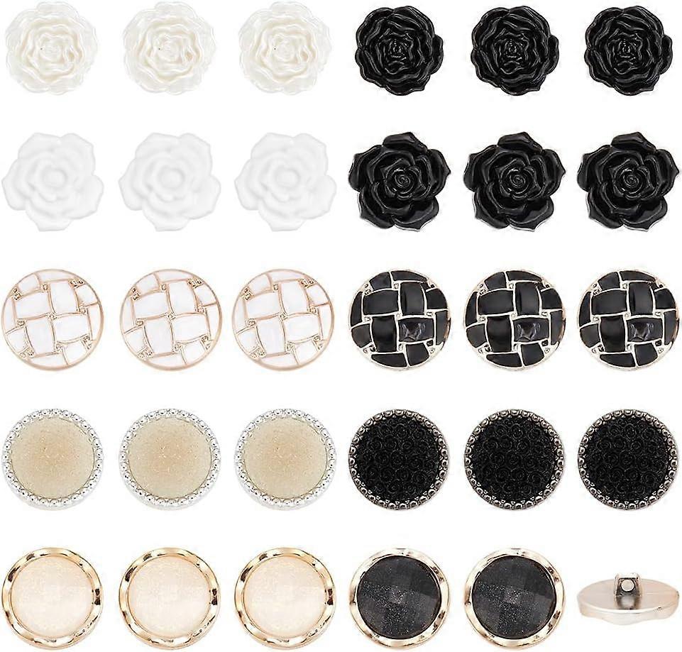 40pcs 5 Style Rose Flower Buttons Enamel Plastic Buttons Round Flat Rose Buttons Sewing Garment Buttons Decorative Buttons for Jackets Sweaters Weddin