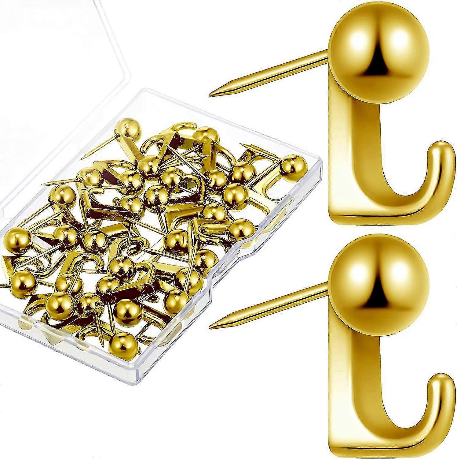 30 Pieces Gold Metal Push Pin Hooks for Picture Frames