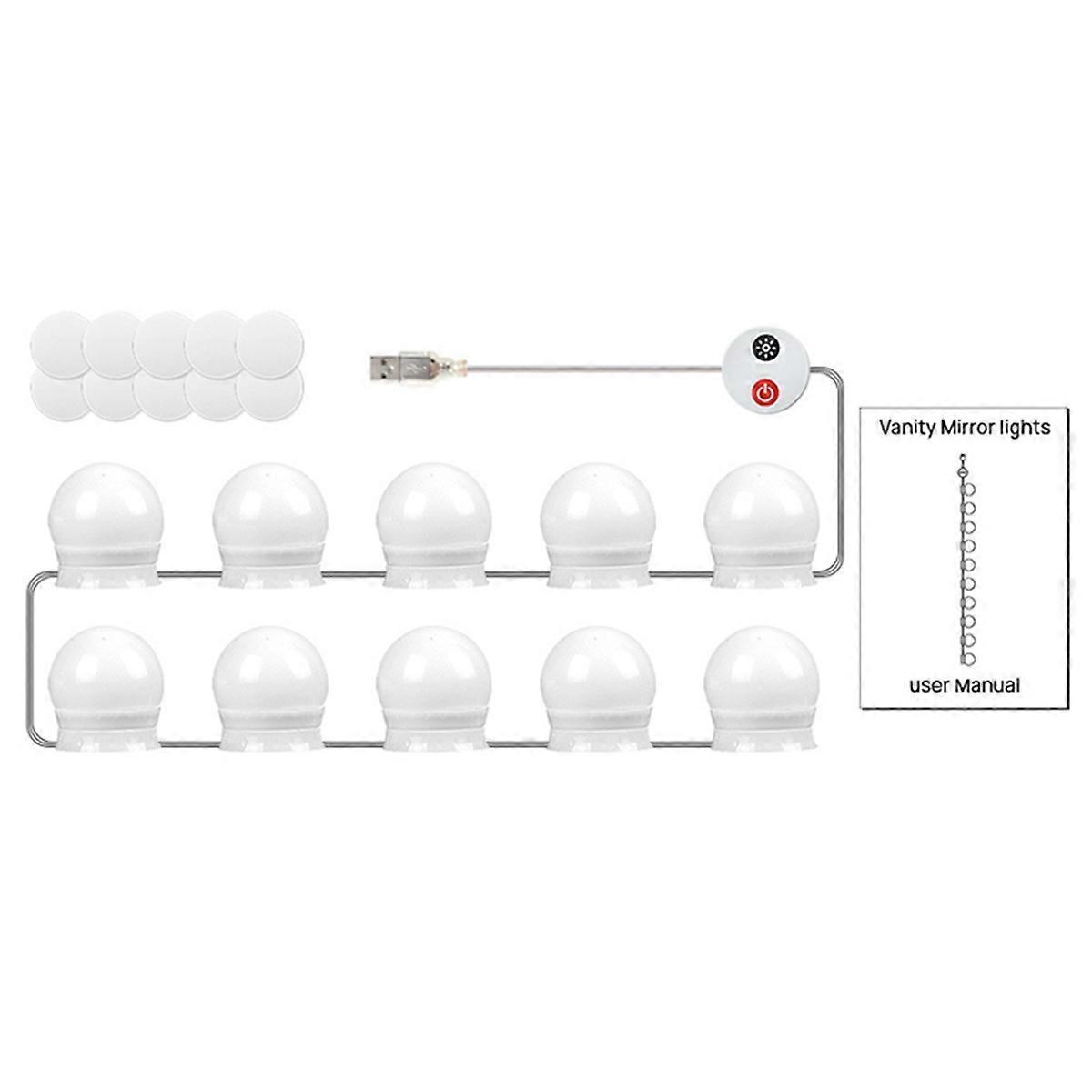 LED Vanity Lights for Mirror USB Vanity Lights with 10 Dimmable Bulbs Adjustable 3 Color Makeup Mirror Might Bulb