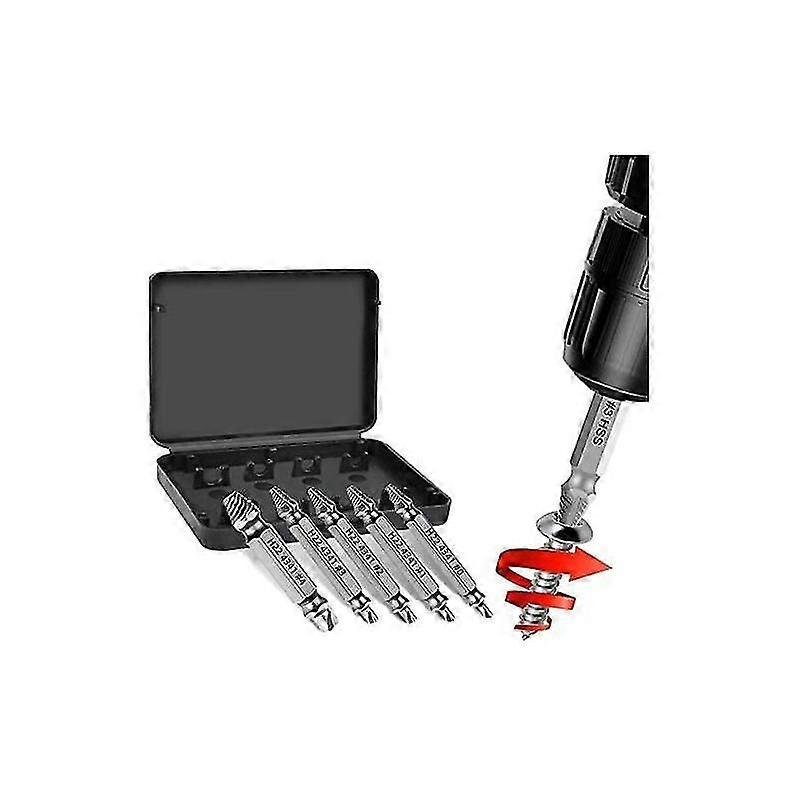Double Head Screw Extractor, Damaged Screw Extractor and Remove Kit H.S.S.1/2/3/40-(5Pcs)