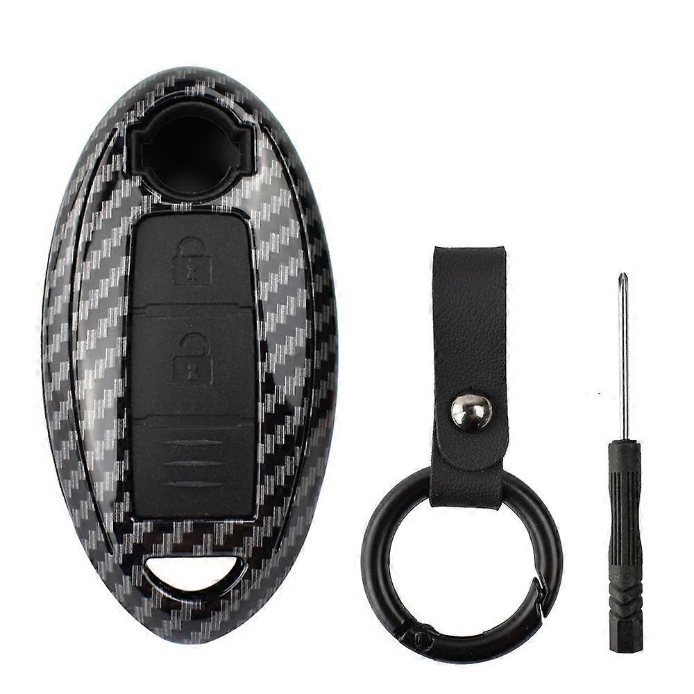 Carbon Fiber Key Shell Cover Remote Key Holder Fob Case KeyChain Keyring for Nissan Qashqai Pulsar March 370Z NV200 Leaf Cube