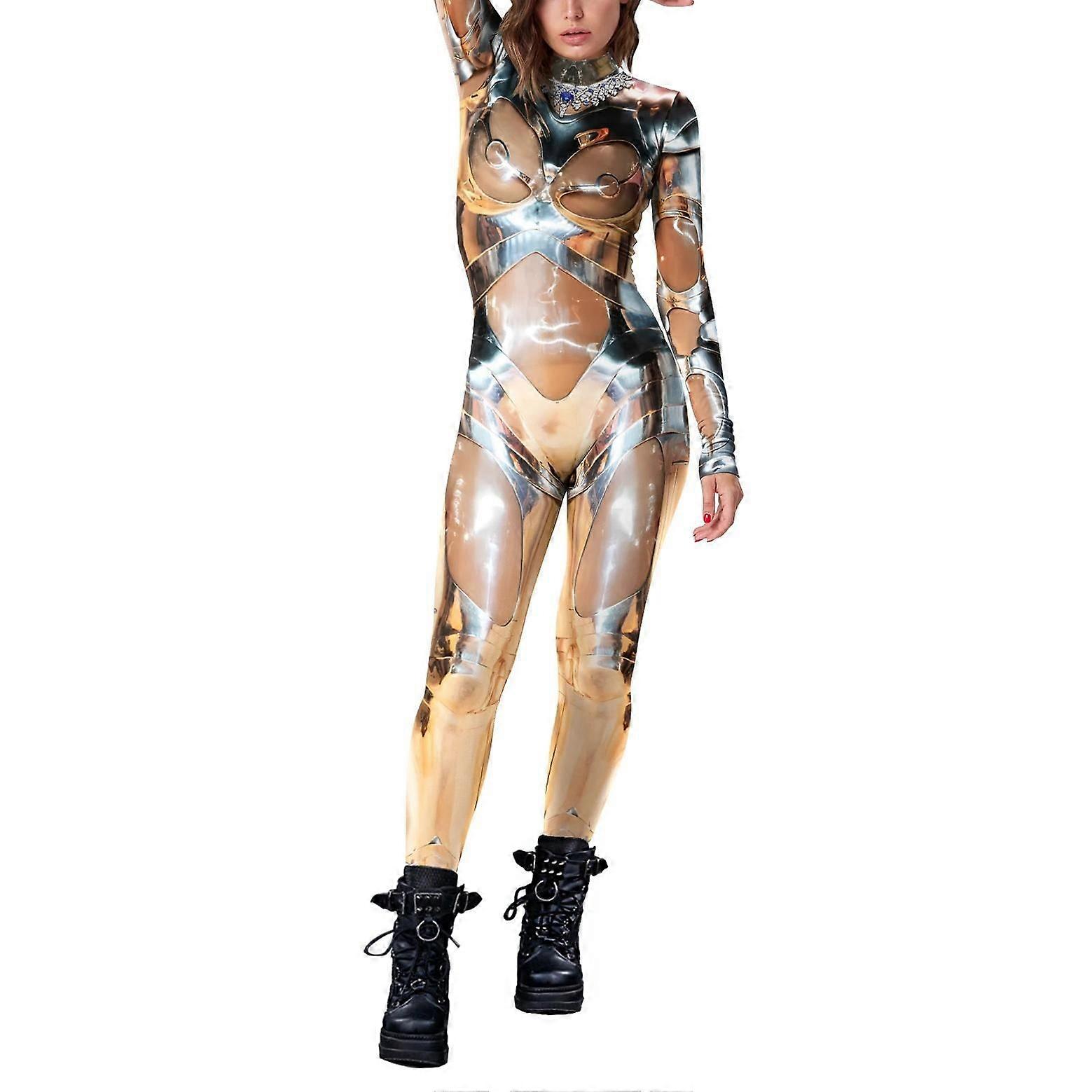 女性のための未来的な戦士の鎧ジャンプスーツ3Dプリントボディスーツハロウィーンカーニバルパーティーコスチューム