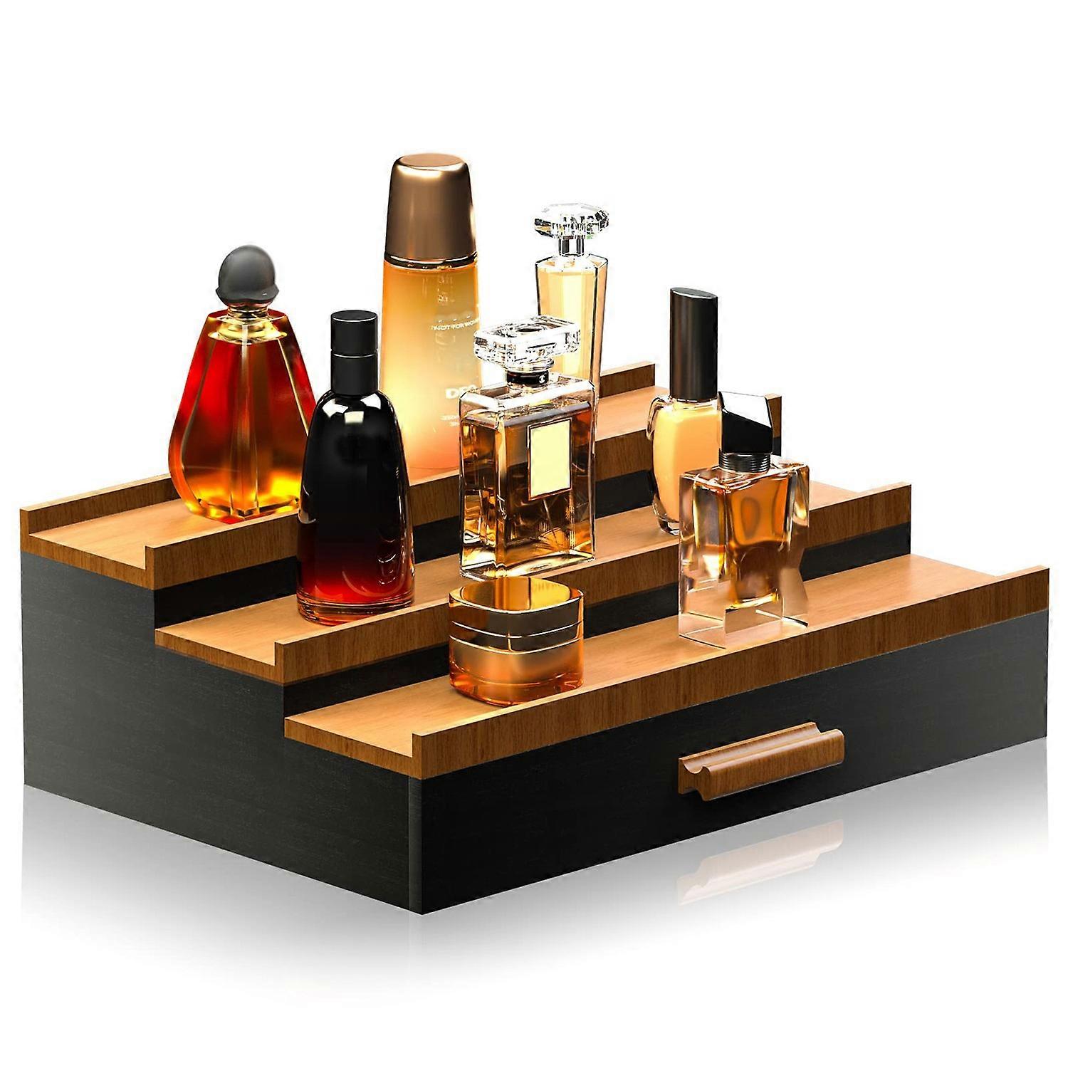 Wooden Perfume Organizer Vintage Style Desktop Storage Box with Drawer for Cologne Collection