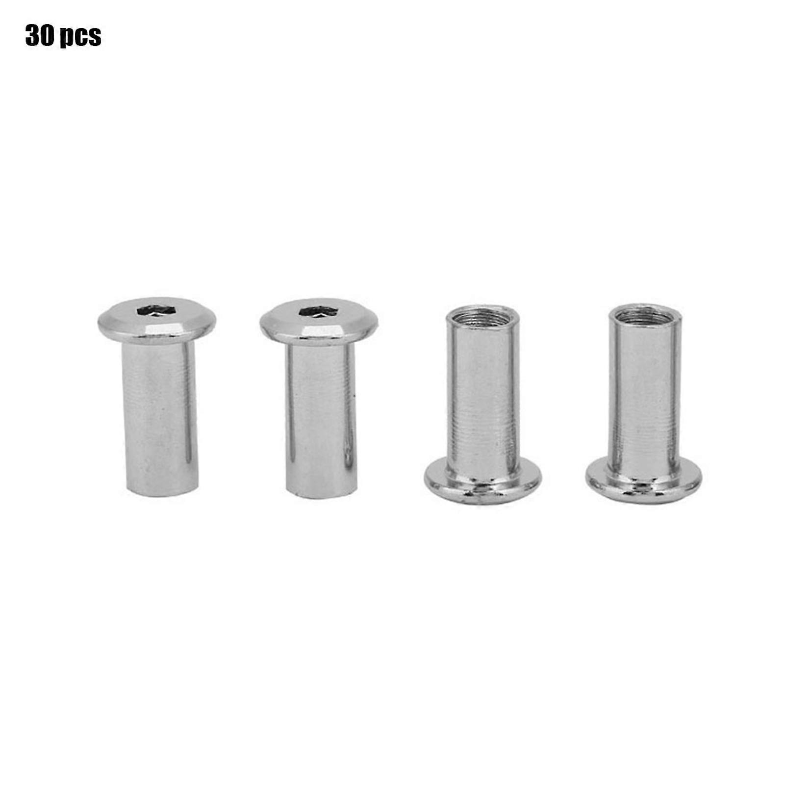 Iron Plated Nickel Flat Nuts Hex Nut Round Head Sleeve Furniture(M8*22 30PCS )