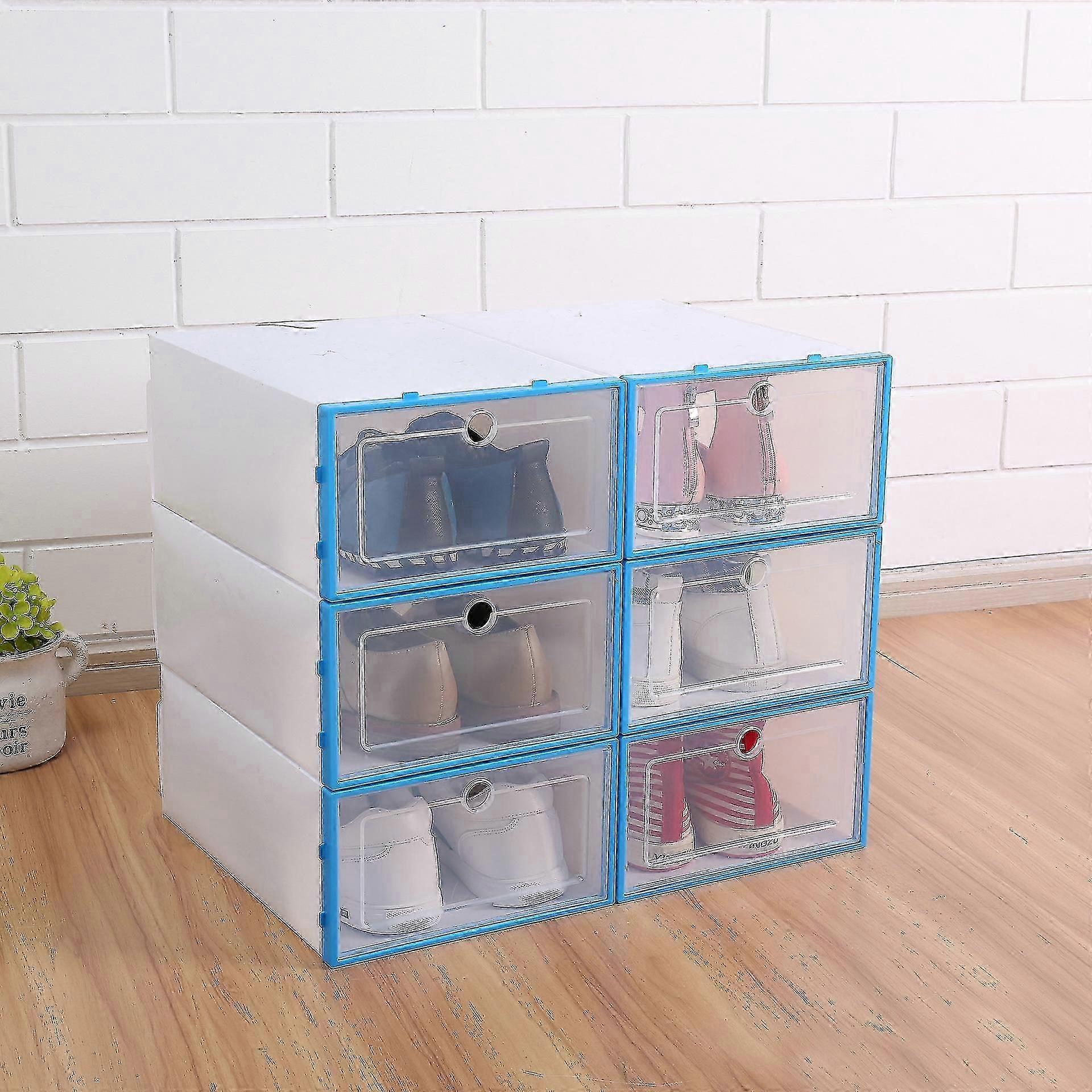 6pcs Plastic Shoe Box Stackable Foldable Shoe Organizer Drawer Storage Case With Flipping Clear Door Ladies Men