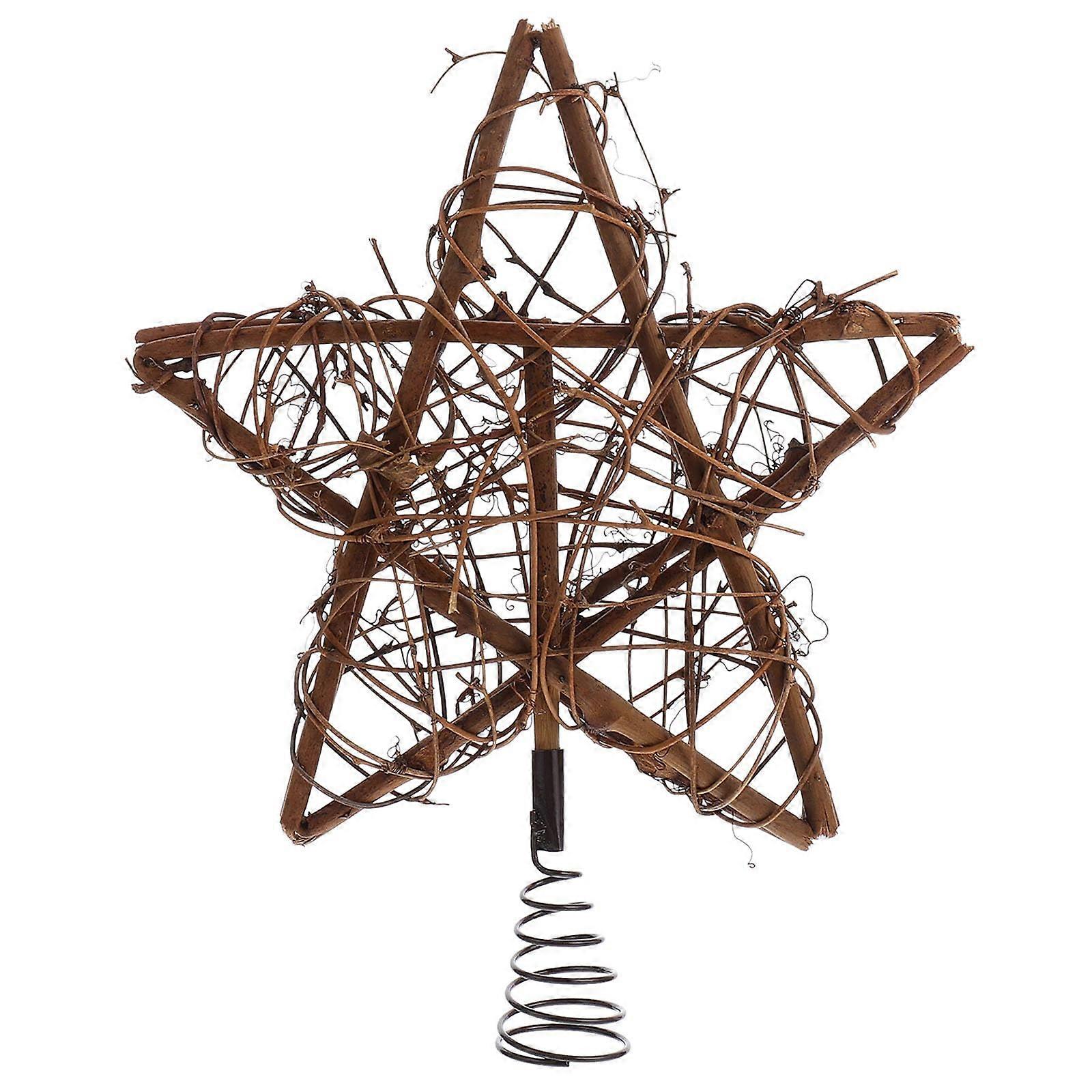 Natural Brown Rattan Star Tree Topper For Xmas Tree Decoration Indoor Use Xmas Party Decor
