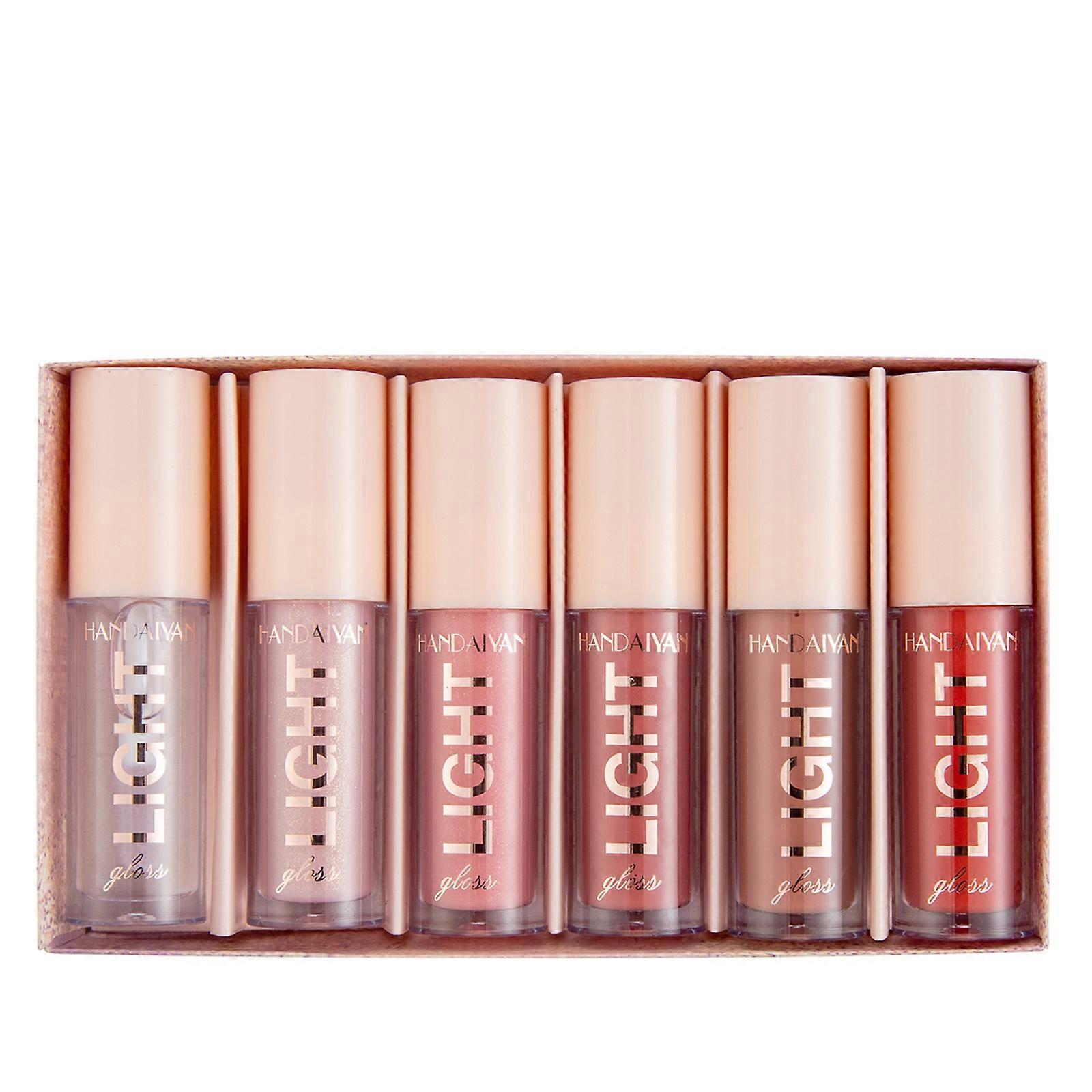 Lippen-Make-up-Spiegel, Wasserglanz, lackiertes Glas, Lippendichte, 6 Lipgloss-Set, Geschenkbox, HHHC