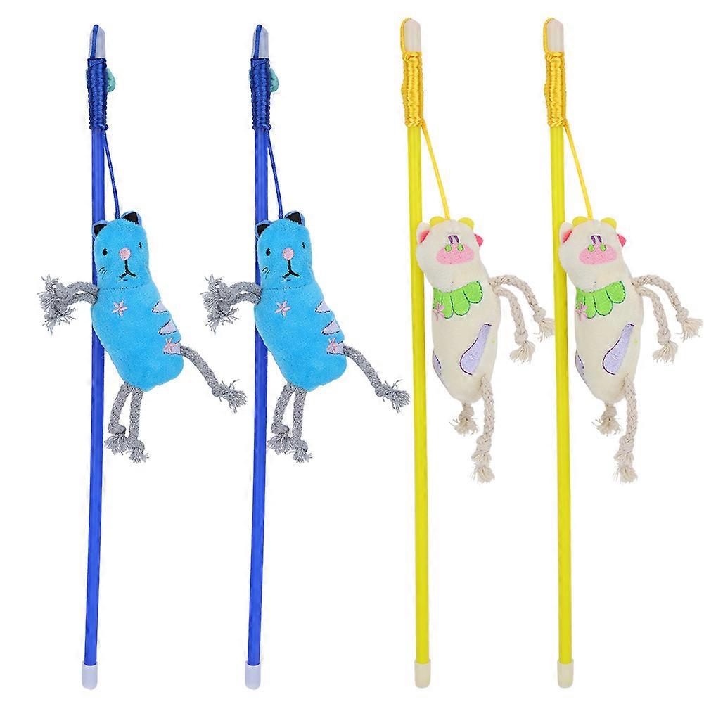 4pcs Cat Teaser Wand Set - Cute Interactive Kitty Charmers for Playful Kittens - Durable and Safe Pet Toys