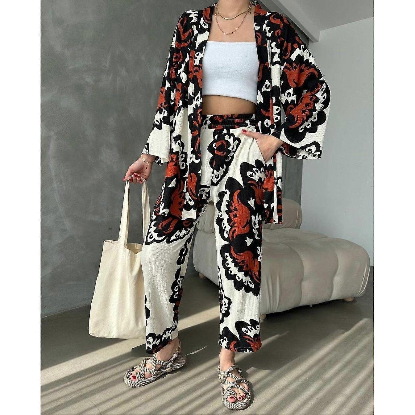 Ethnic Print 2 Pc Kimono Set