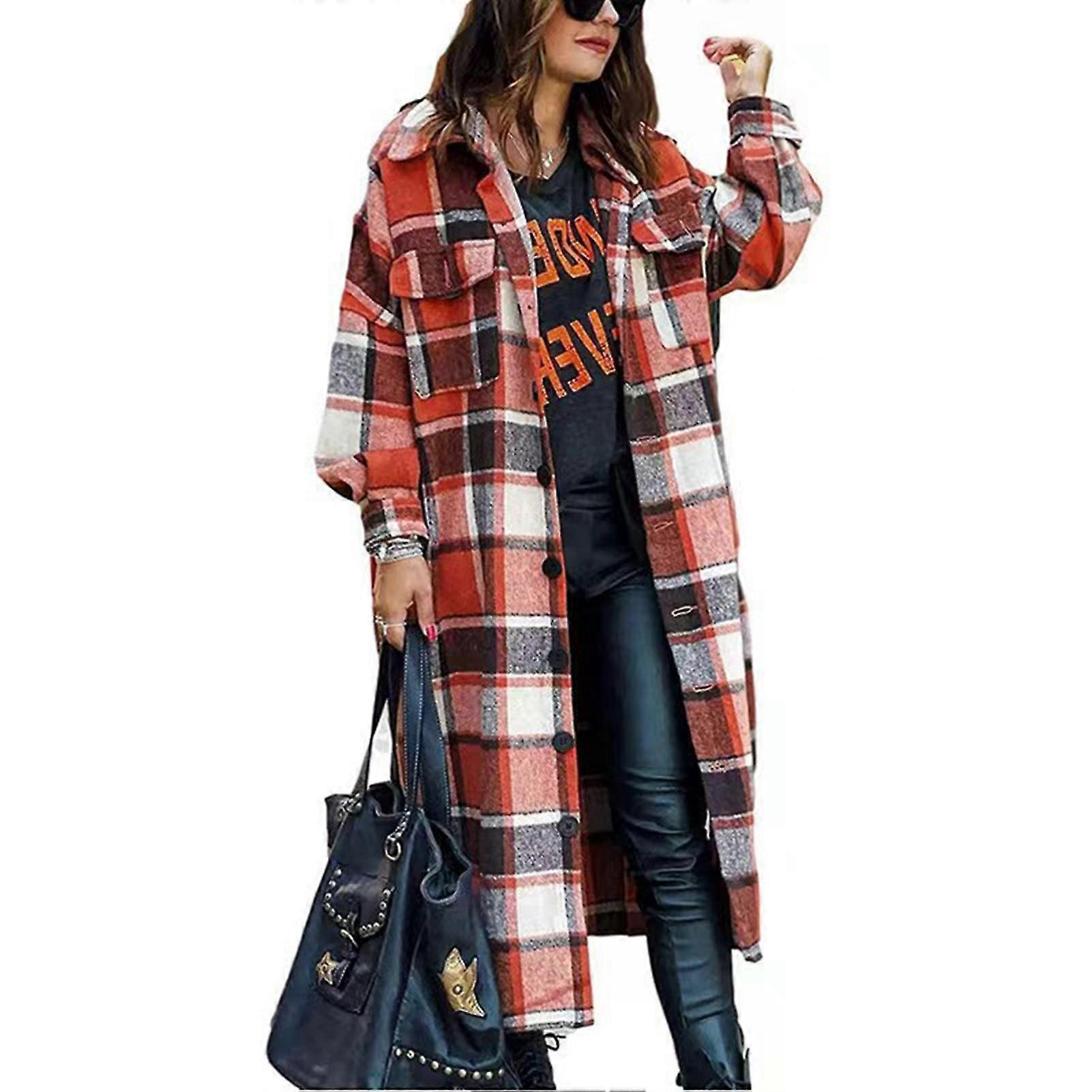 Casual Autumn Winter Plaid Coat Soft Comfortable Keep Warm Top for Camping