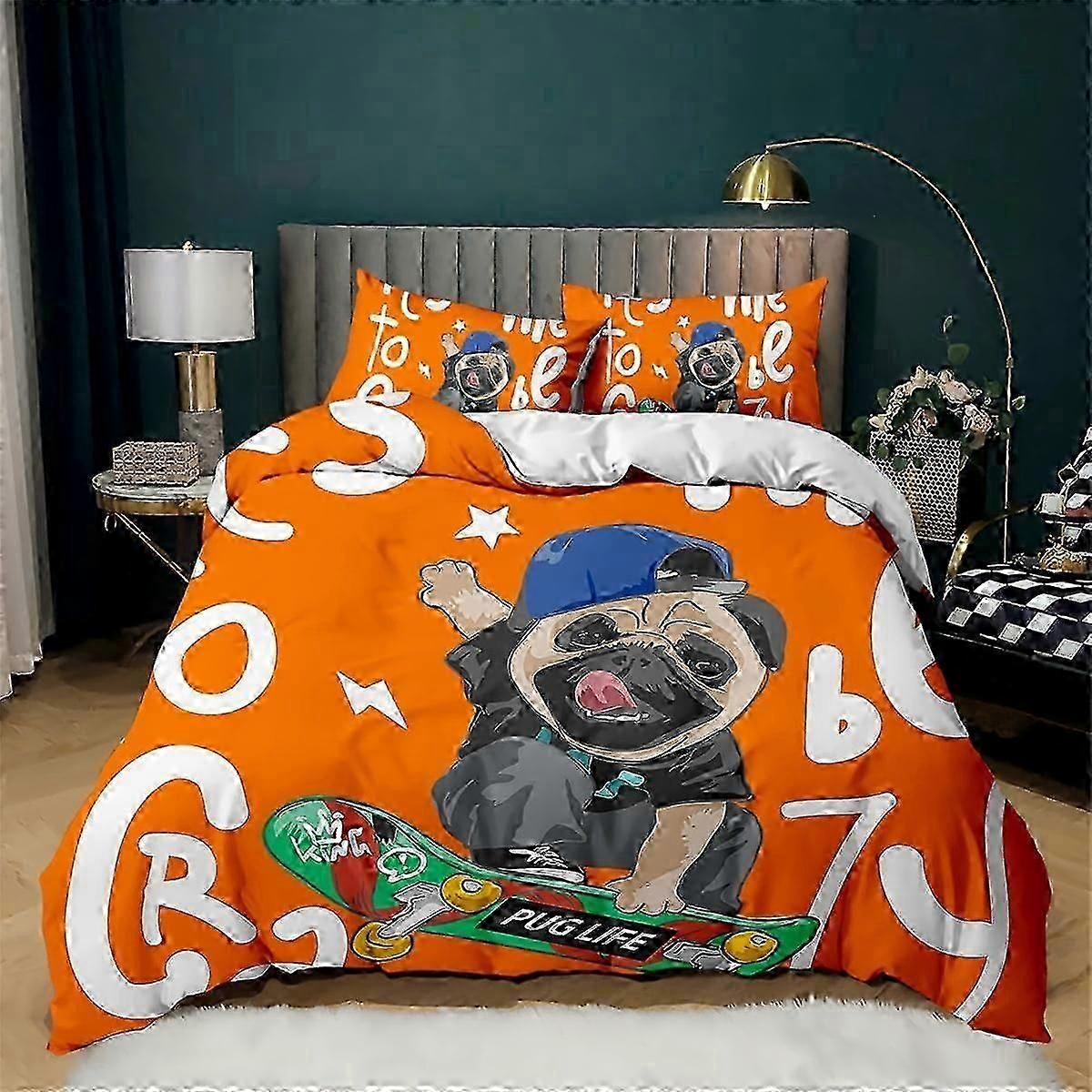 o1546 Bed Sheets soft and comfortable se with cute and fun puppy steboard Pug print - including comfort set and pillowcases (1 Duvet Cover and 2 Pill