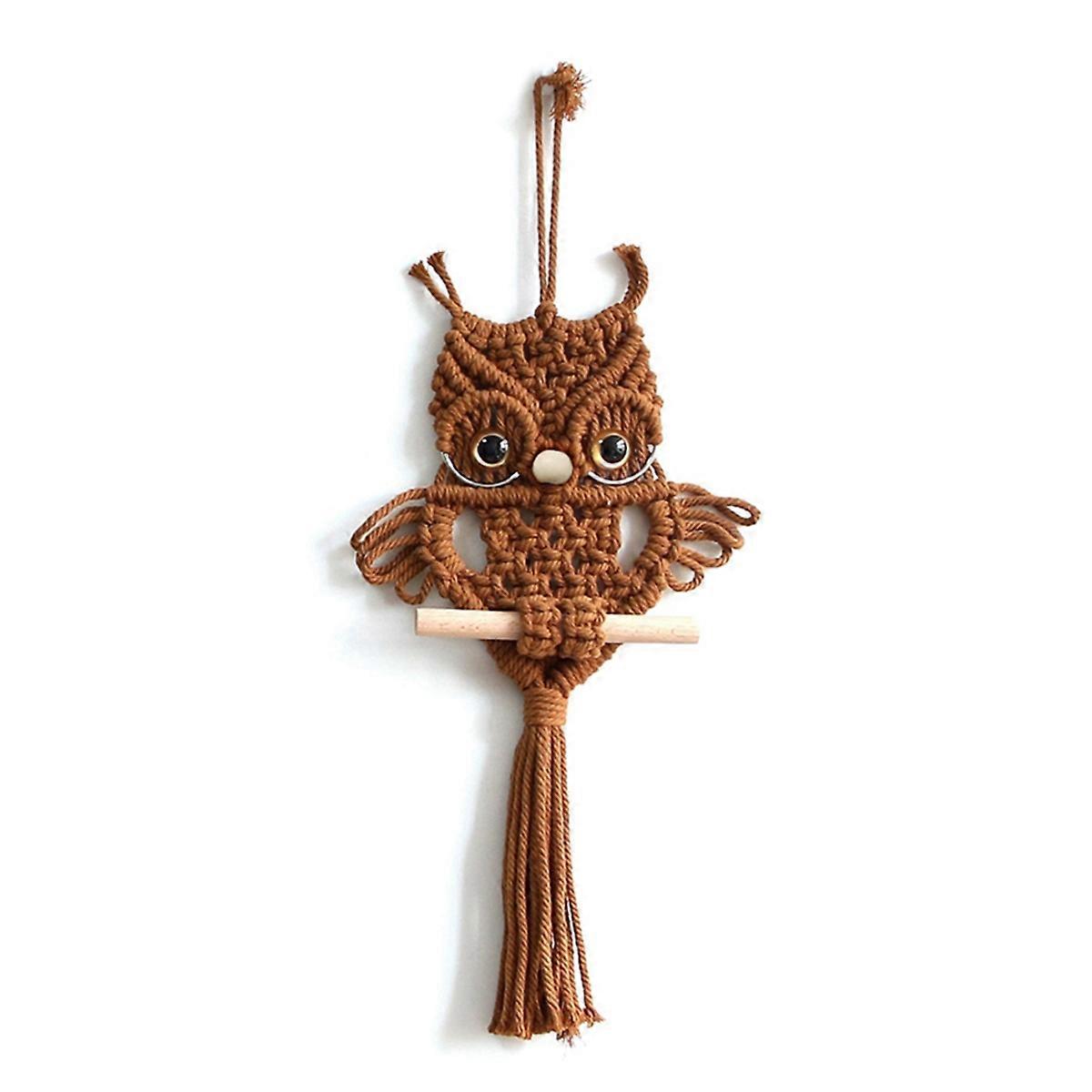 Owl Macrame Tapestry Woven Wall Hanging Pendant caramel color