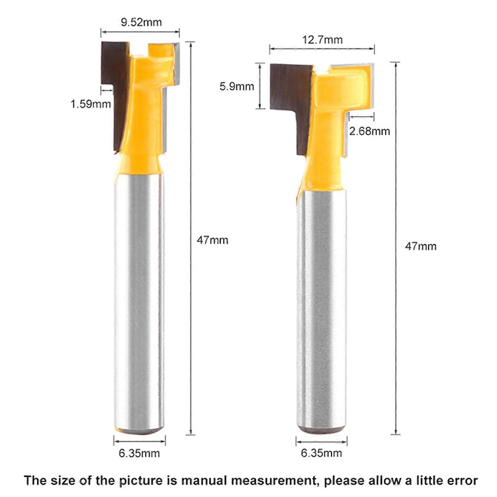 Set of 2 yellow T-groove cutters for 3/8'' and 1/2'' cutting edges, 1/4'' shank