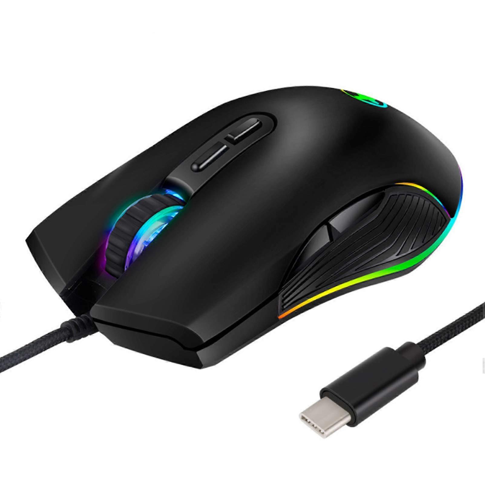 Ergonomic Wired RGB Gaming Optical USB C Mouse for Notebook PC Laptop MacBook and All Type-C Device