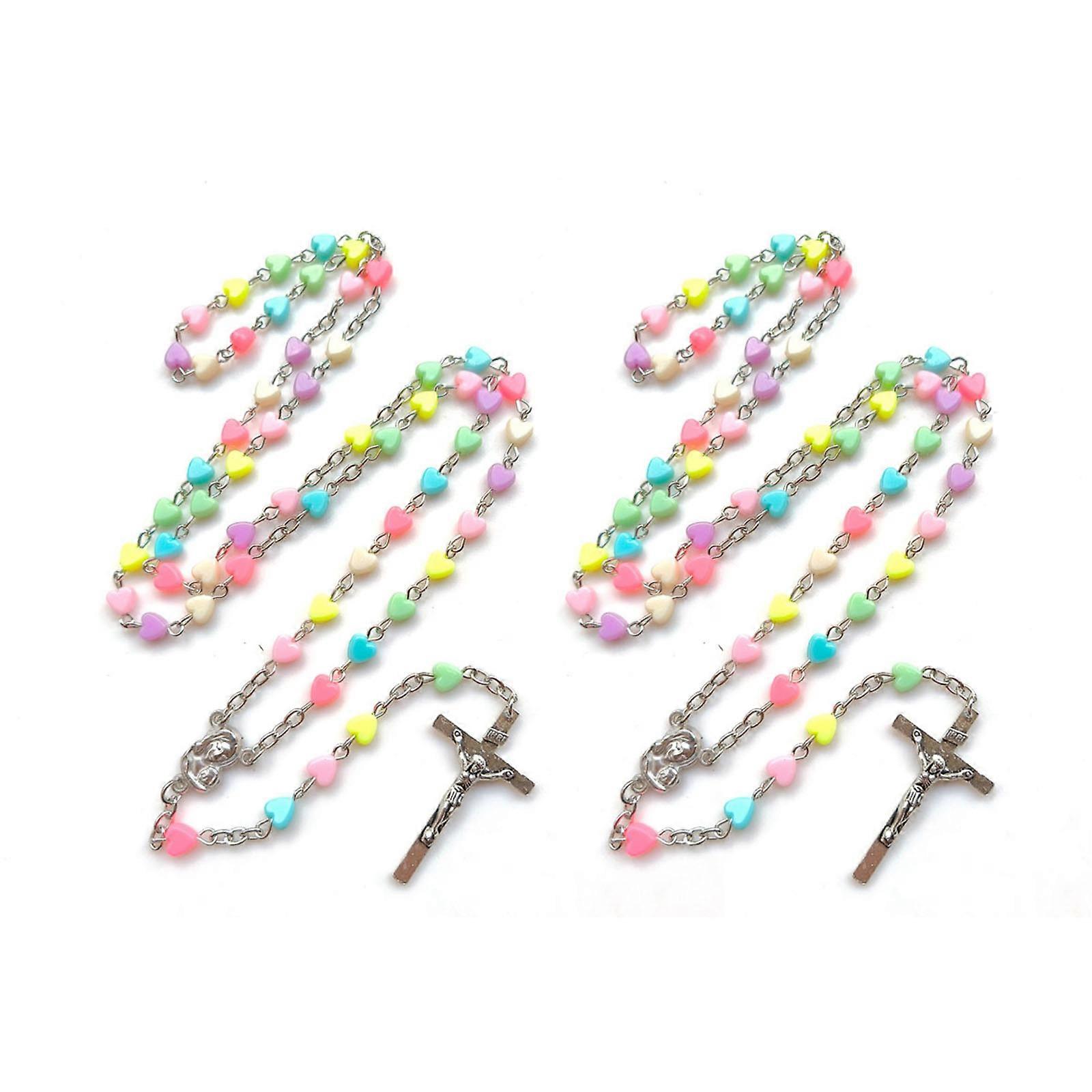 Unique Crosses Rosary Necklace With Colorful Heart Shape Beads, Durable and Stylish Religious Gift