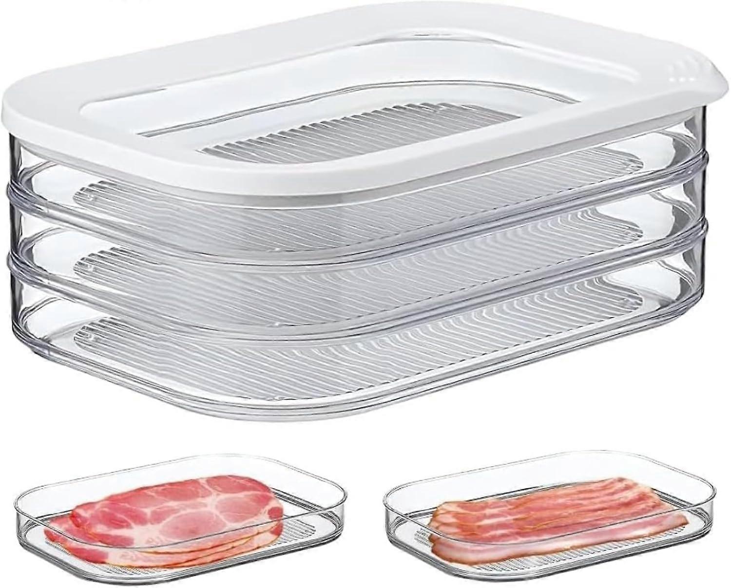 Food Storage Boxes with Lid,Bacon Lunch Meat Container for Refrigerator, Meal Prep Containers, BPA Free (3 layer)