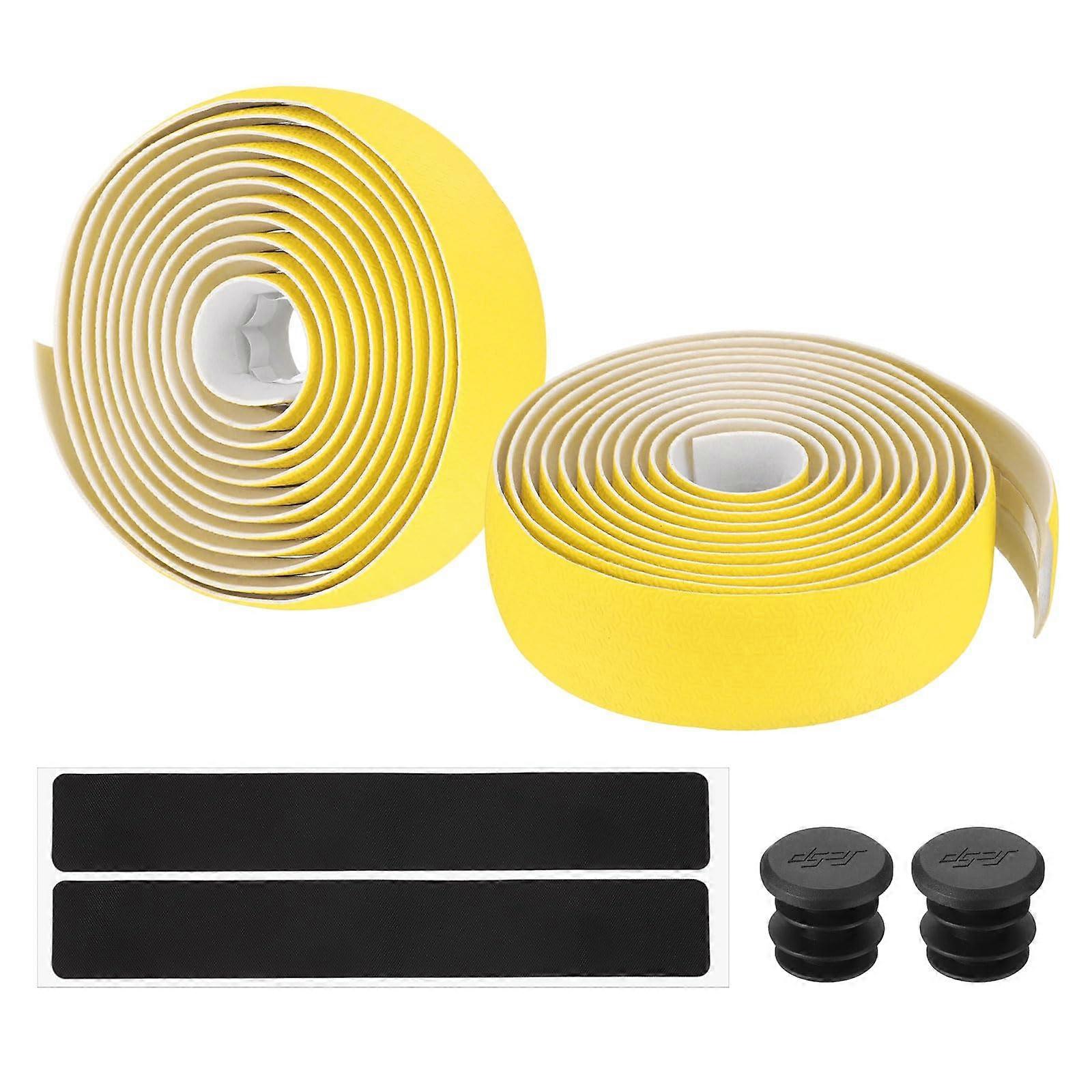 EVA Bike Handlebar Tape, Soft Ergonomic Comfort Bar Tape for Road and Folding Bicycles, One Size with Black End Plugs, Yellow