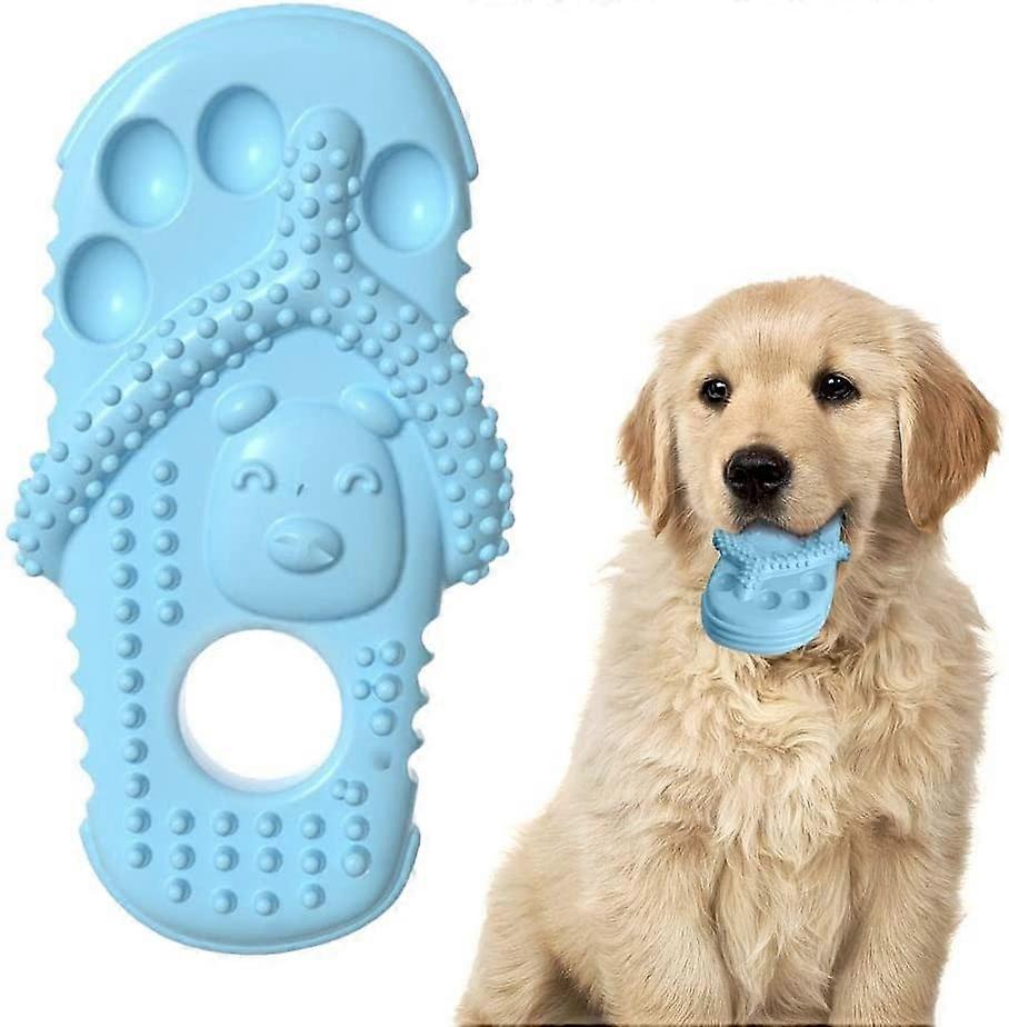 Dog Chew Toy Slipper-Style Puppy Toy For Training And Teeth Cleaning, Indestructible Rubber Toy, Medium Size, Blue