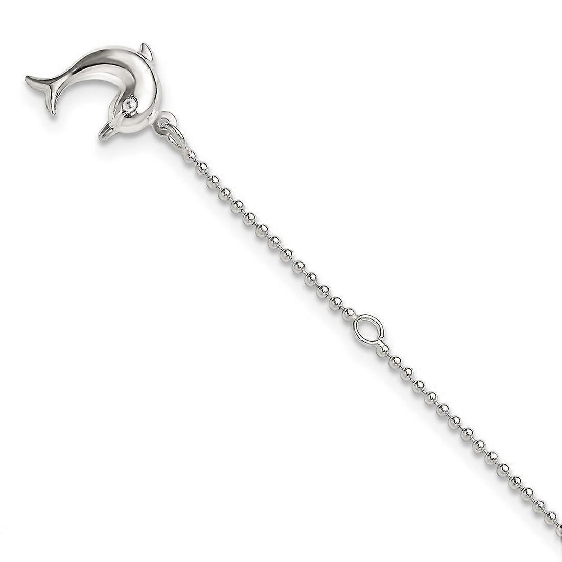 925 Sterling Silver Hollow Polished Dolphin Anklet 10 Inch Spring-Ring-Anklet for Women - 2.3 Grams