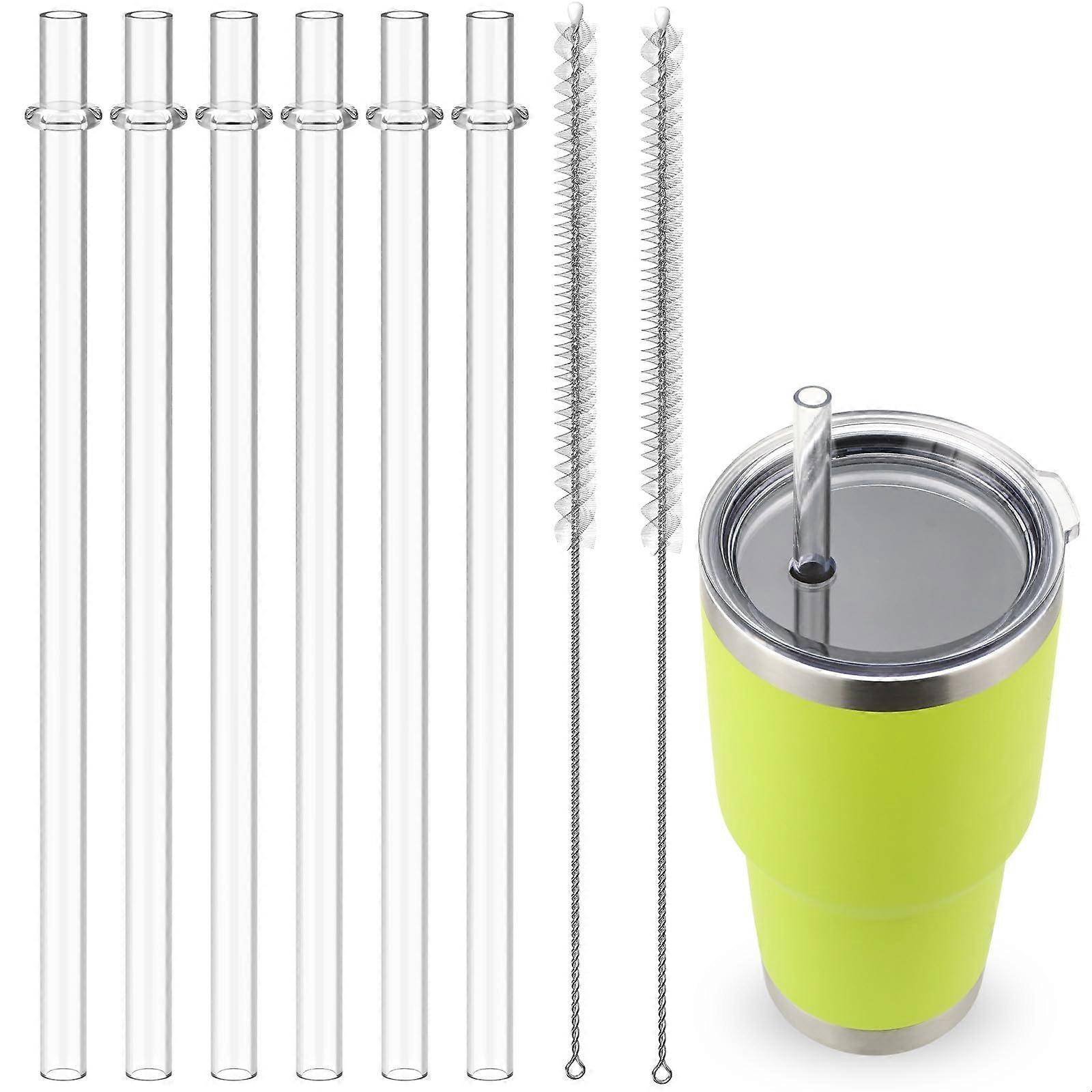 Straws for YETI, 6 pcs Reusable Tumbler Replacement for YETI Straw 9 Lids, inch Plastic Clear Drinking Straws Set with 2 Cleaning Brushes