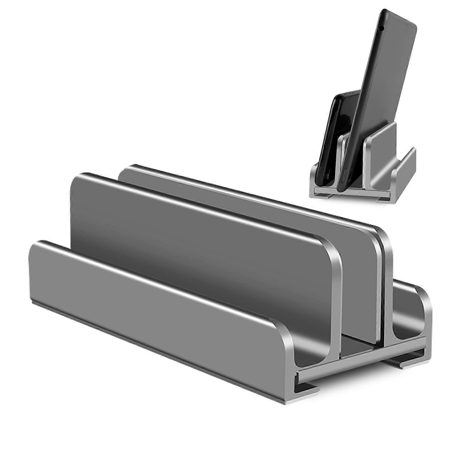 Vertical Holder for Laptop,Surface Vertical Laptop Stand 3 Slot with Adjustable Size,Aluminium Alloy Upright Mac Stand for Desk(Grey)