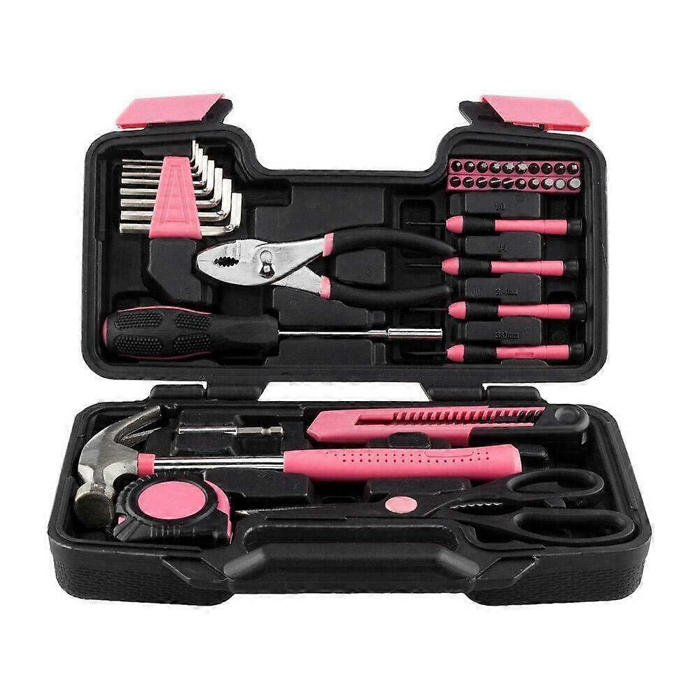 39pcs Pink Tool Set Household Tools Kit for Women, Mechanics, Home Improvement, Durable and Compact Design