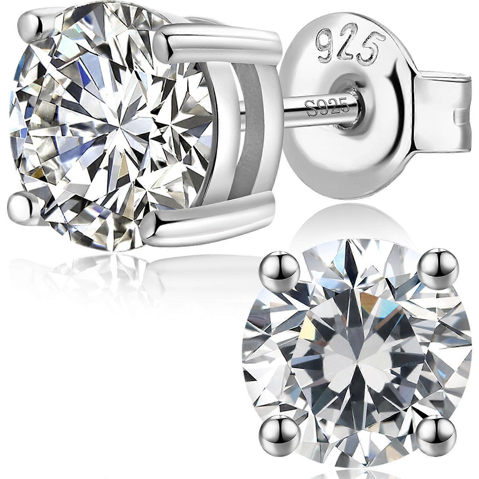 925 Silver Stud Earrings Round  Princess Cut 5A CZ, Hypoallergenic (Gift Box)